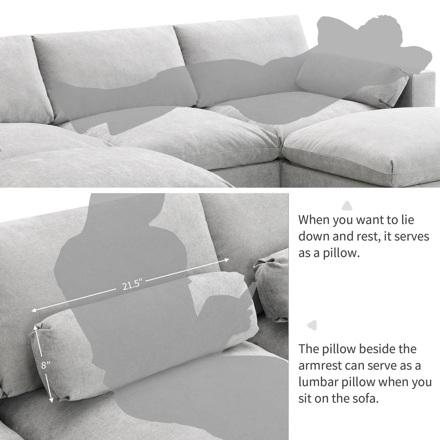 Canapé modulable en U 5 places en chenille Roomfitters 86,5, avec poches de rangement, coussins et 2 poufs