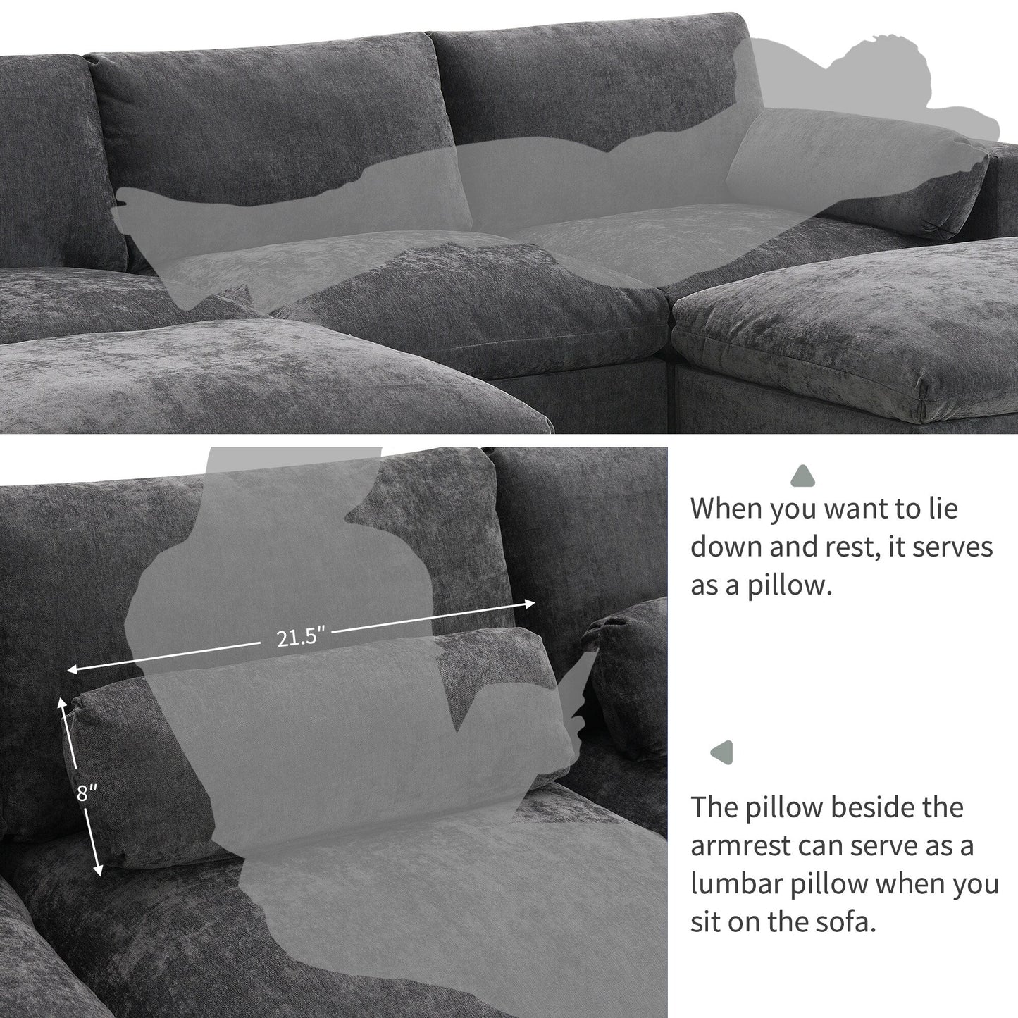 Canapé modulable en U 5 places en chenille Roomfitters 86,5, avec poches de rangement, coussins et 2 poufs