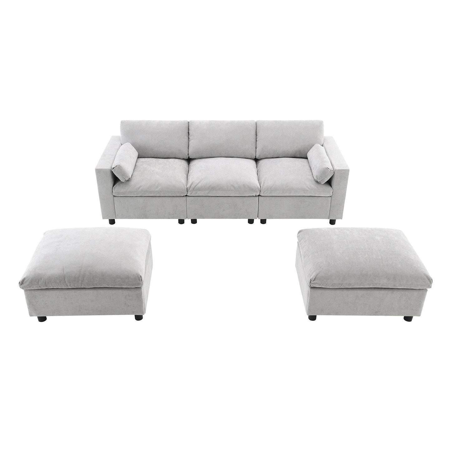 Canapé modulable en U 5 places en chenille Roomfitters 86,5, avec poches de rangement, coussins et 2 poufs