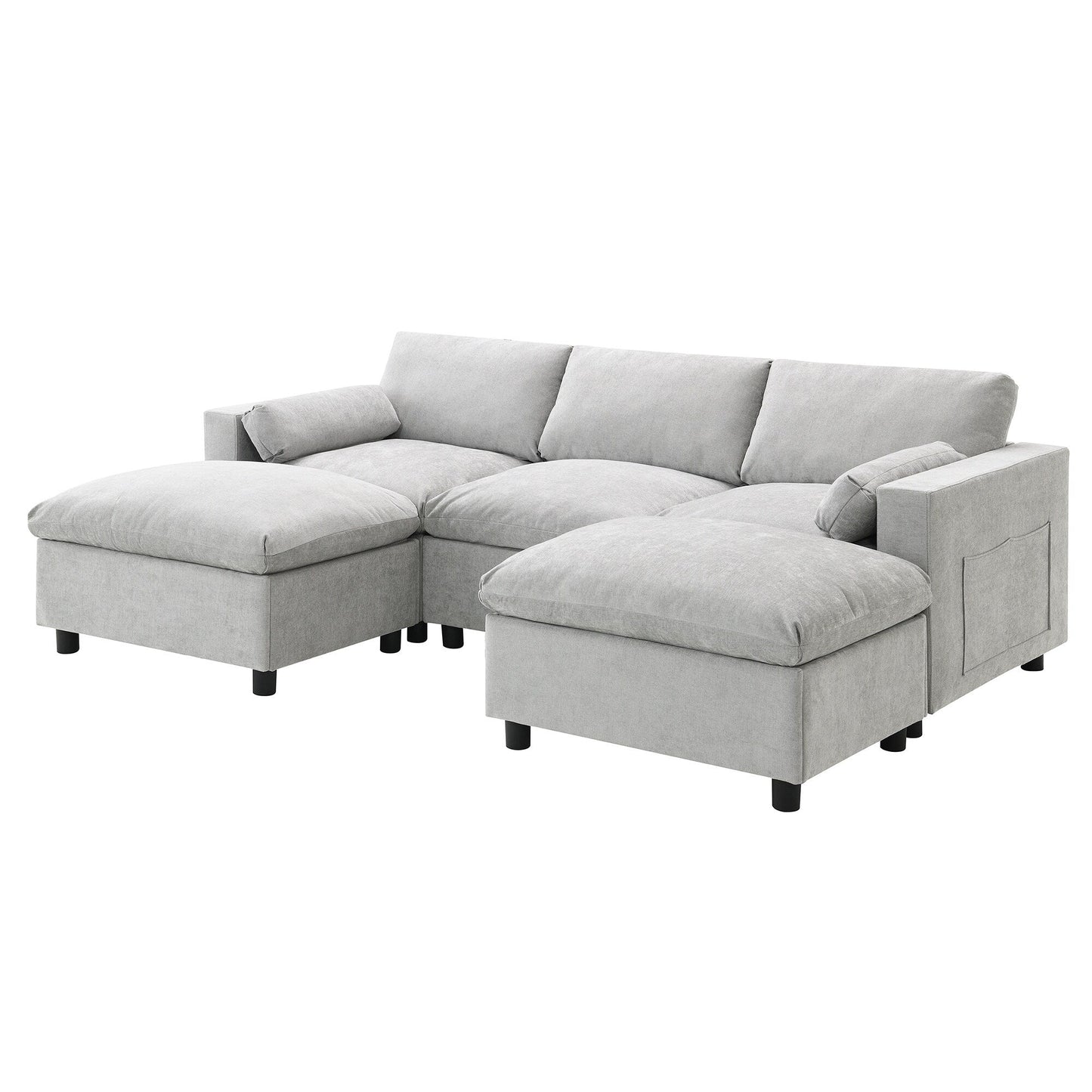 Canapé modulable en U 5 places en chenille Roomfitters 86,5, avec poches de rangement, coussins et 2 poufs