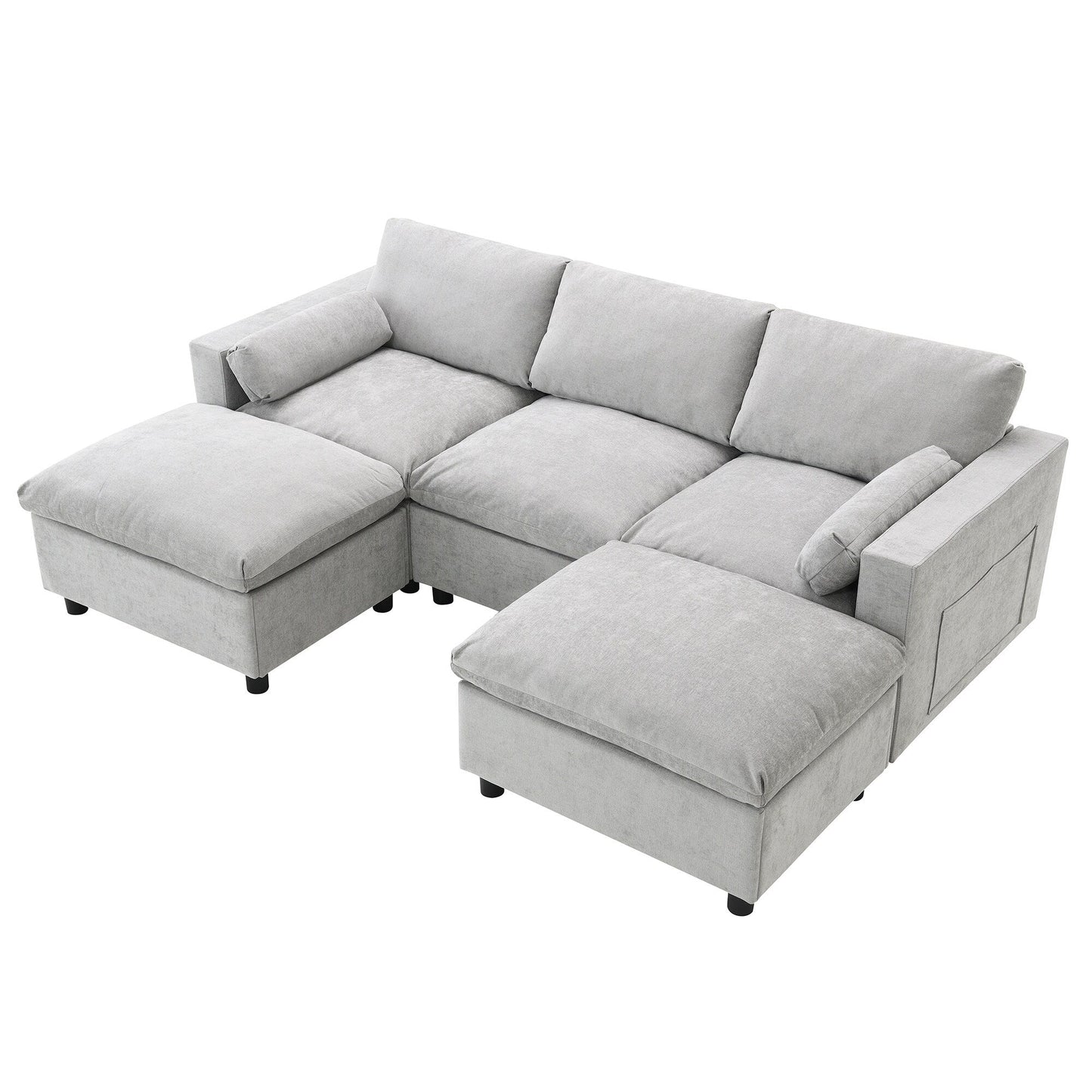 Canapé modulable en U 5 places en chenille Roomfitters 86,5, avec poches de rangement, coussins et 2 poufs