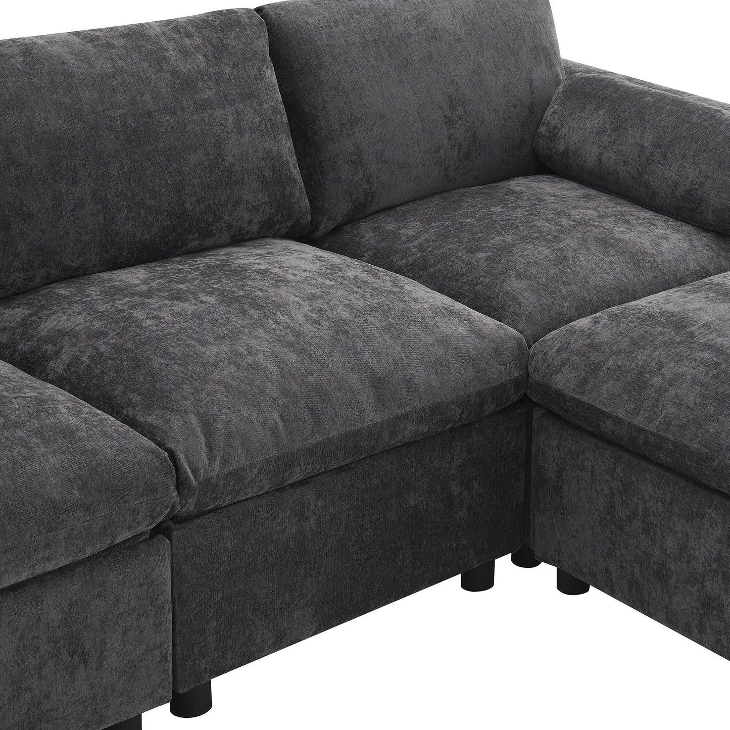 Canapé modulable en U 5 places en chenille Roomfitters 86,5, avec poches de rangement, coussins et 2 poufs