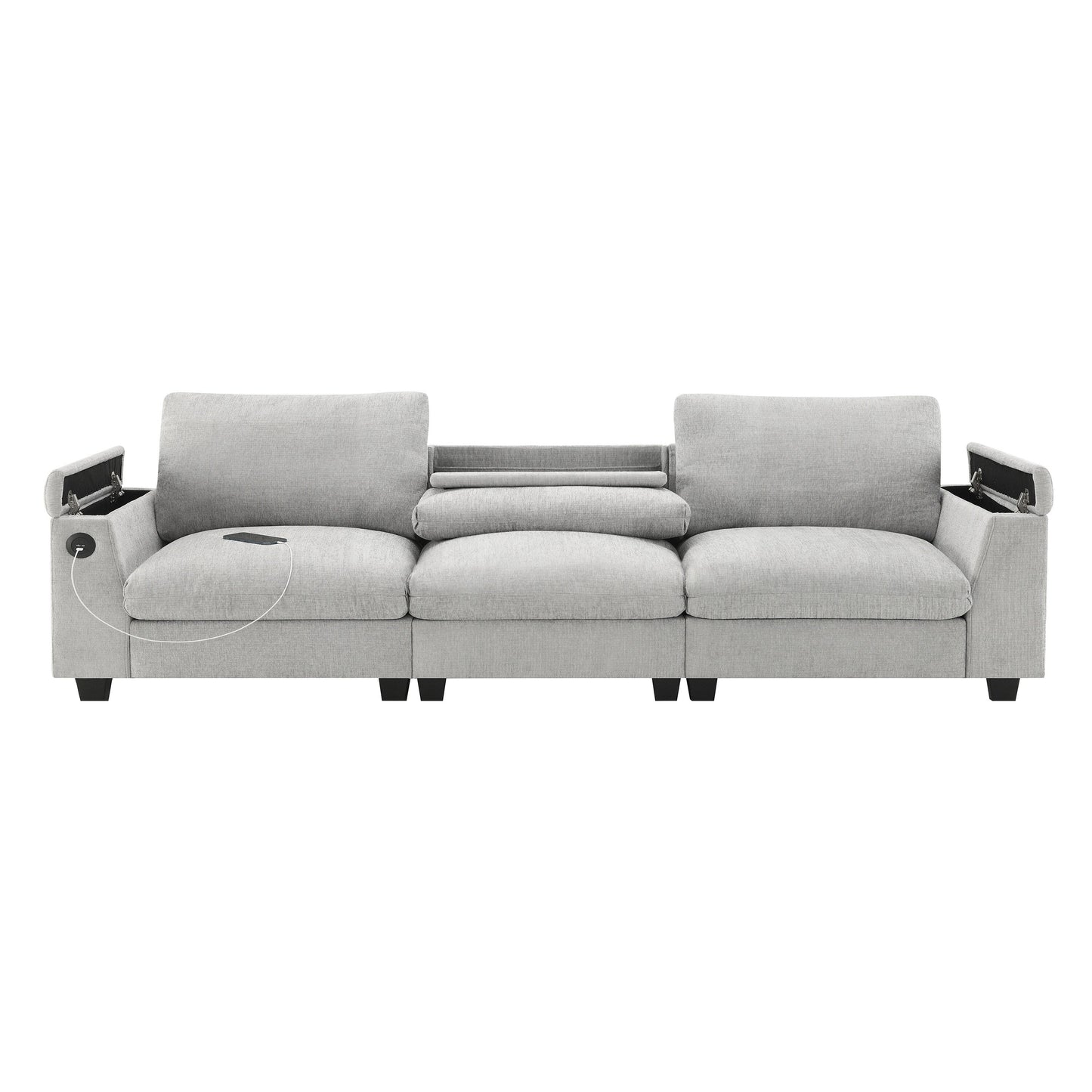 Canapé sectionnel en chenille Roomfitters 96'' x 35'' avec haut-parleur Bluetooth, ensemble de canapés Cloud confortable avec table rabattable et chargeur USB