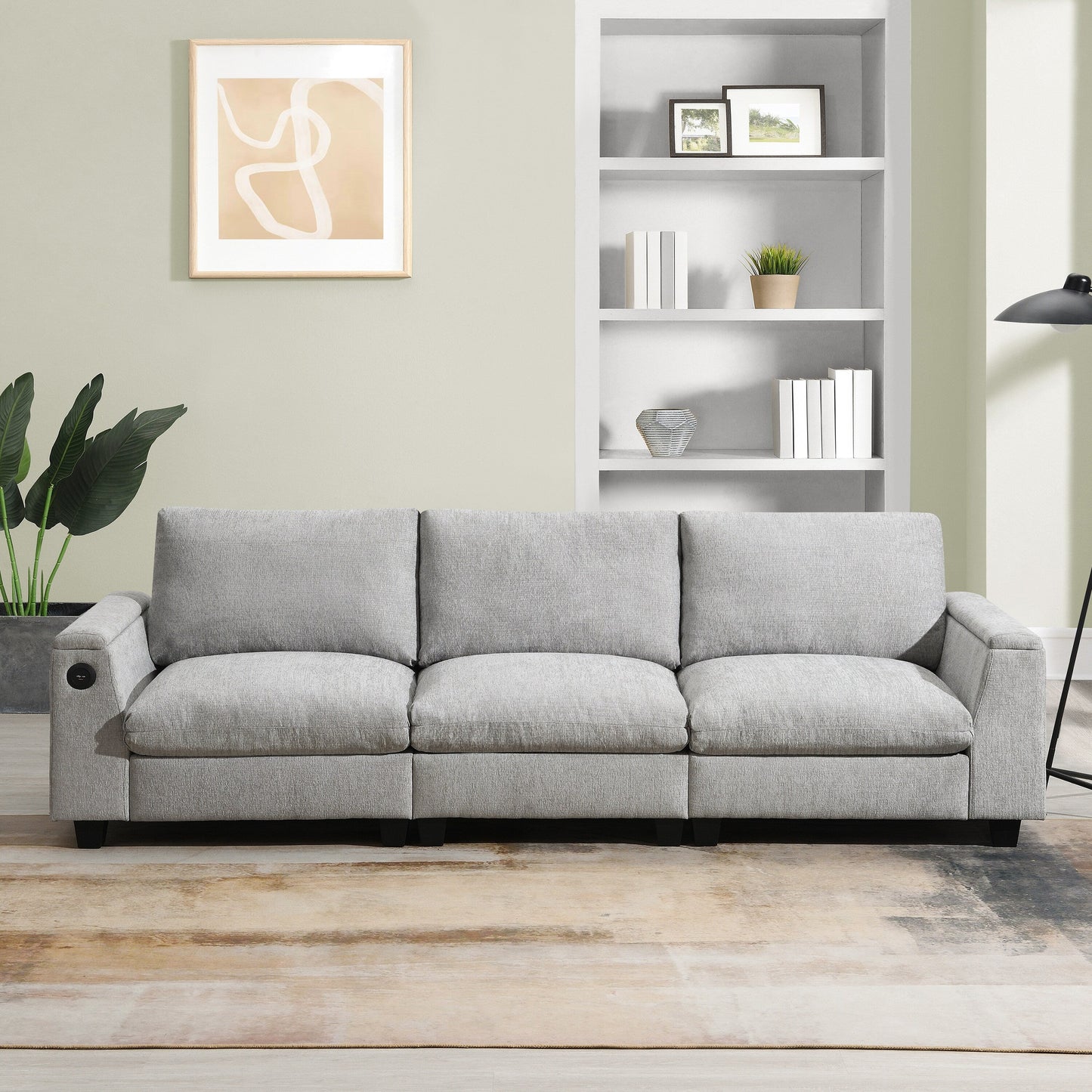 Canapé sectionnel en chenille Roomfitters 96'' x 35'' avec haut-parleur Bluetooth, ensemble de canapés Cloud confortable avec table rabattable et chargeur USB