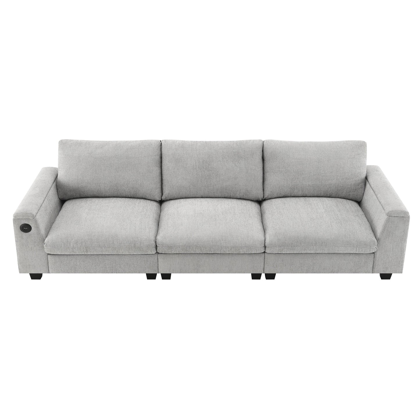 Canapé sectionnel en chenille Roomfitters 96'' x 35'' avec haut-parleur Bluetooth, ensemble de canapés Cloud confortable avec table rabattable et chargeur USB