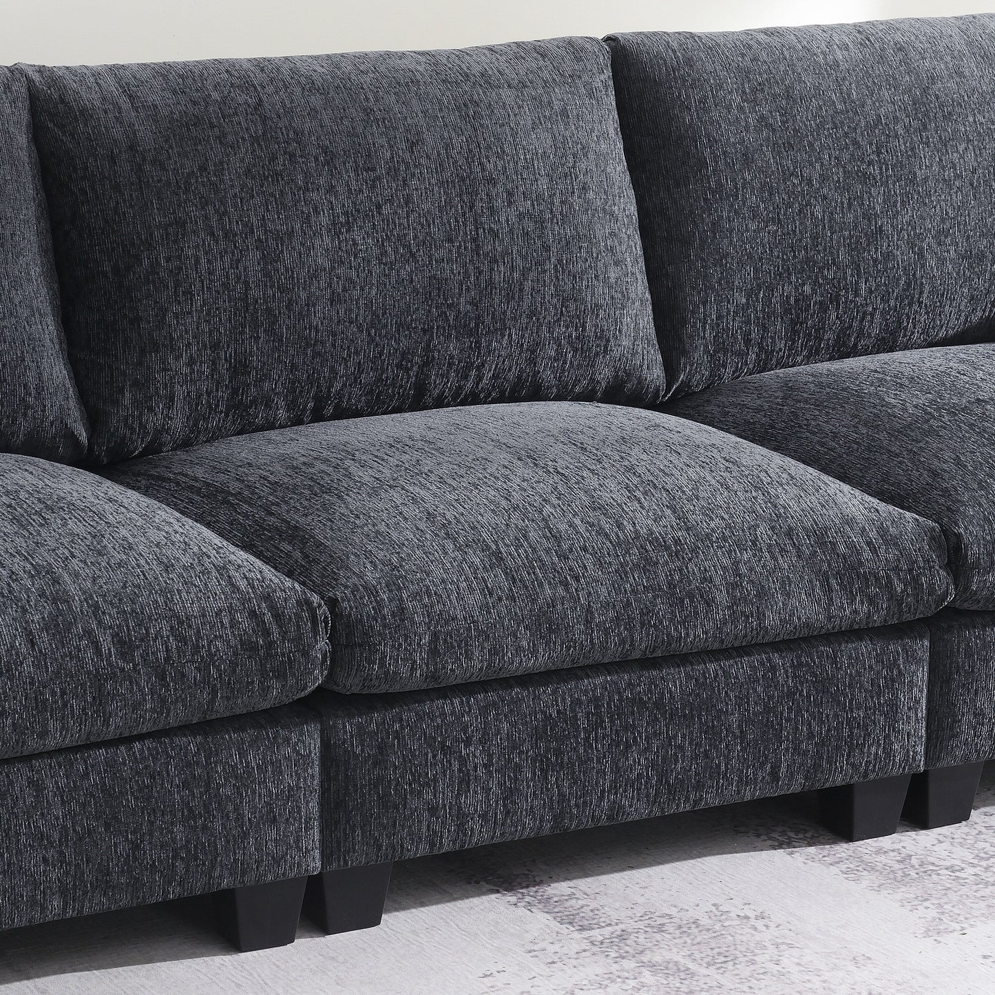 Canapé sectionnel en chenille Roomfitters 96'' x 35'' avec haut-parleur Bluetooth, ensemble de canapés Cloud confortable avec table rabattable et chargeur USB