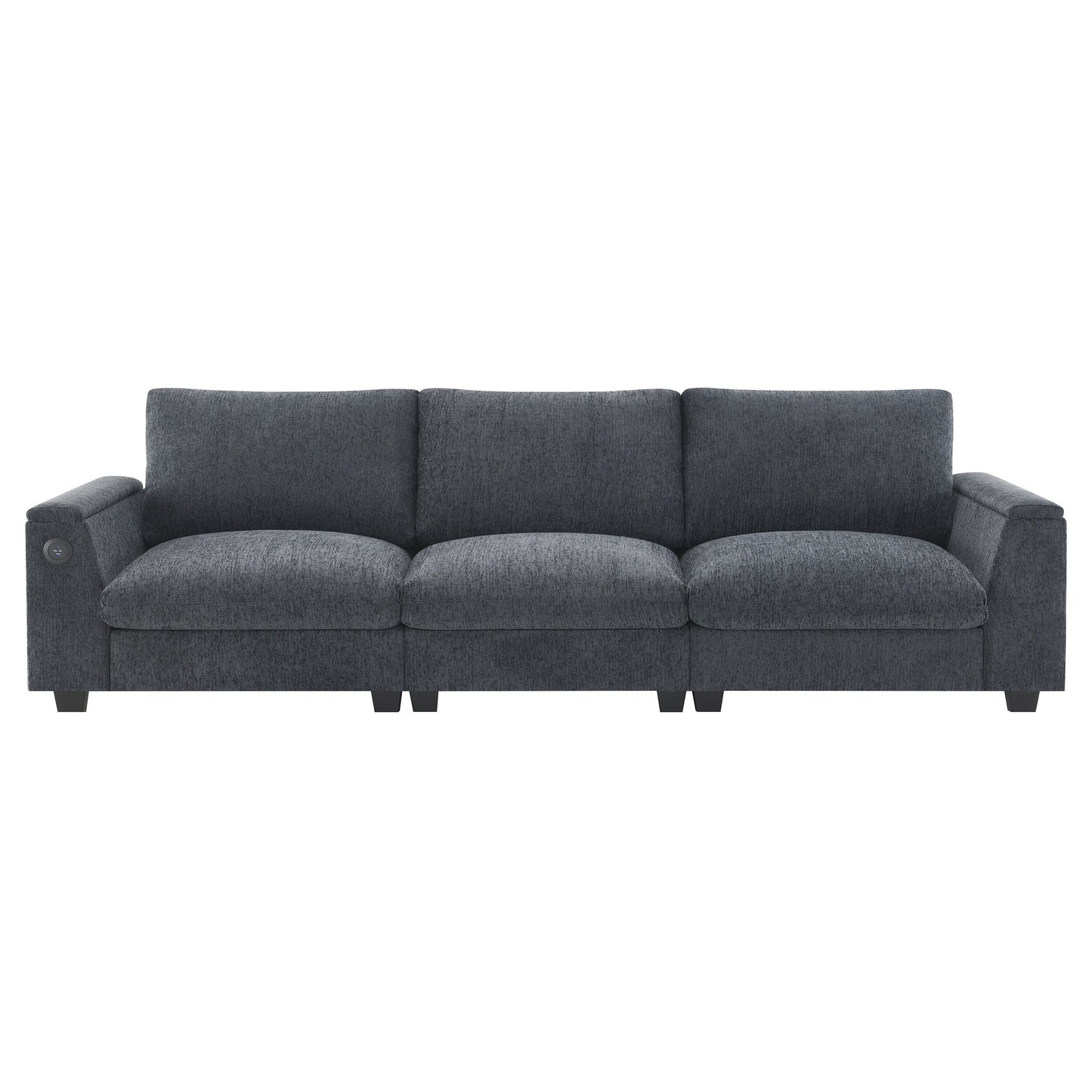 Canapé sectionnel en chenille Roomfitters 96'' x 35'' avec haut-parleur Bluetooth, ensemble de canapés Cloud confortable avec table rabattable et chargeur USB