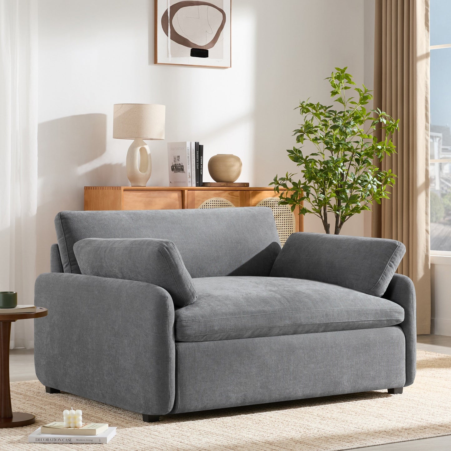 Fauteuil d'appoint surdimensionné en chenille avec coussins, fauteuil de salon rembourré et confortable pour le salon