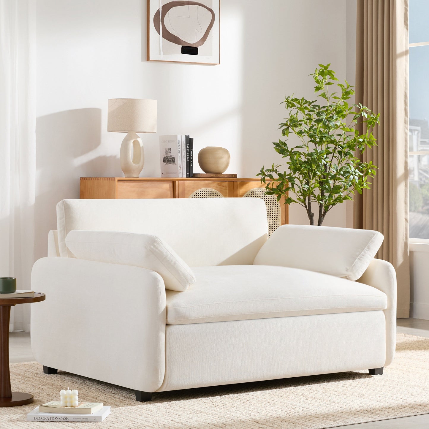 Fauteuil d'appoint surdimensionné en chenille avec coussins, fauteuil de salon rembourré et confortable pour le salon