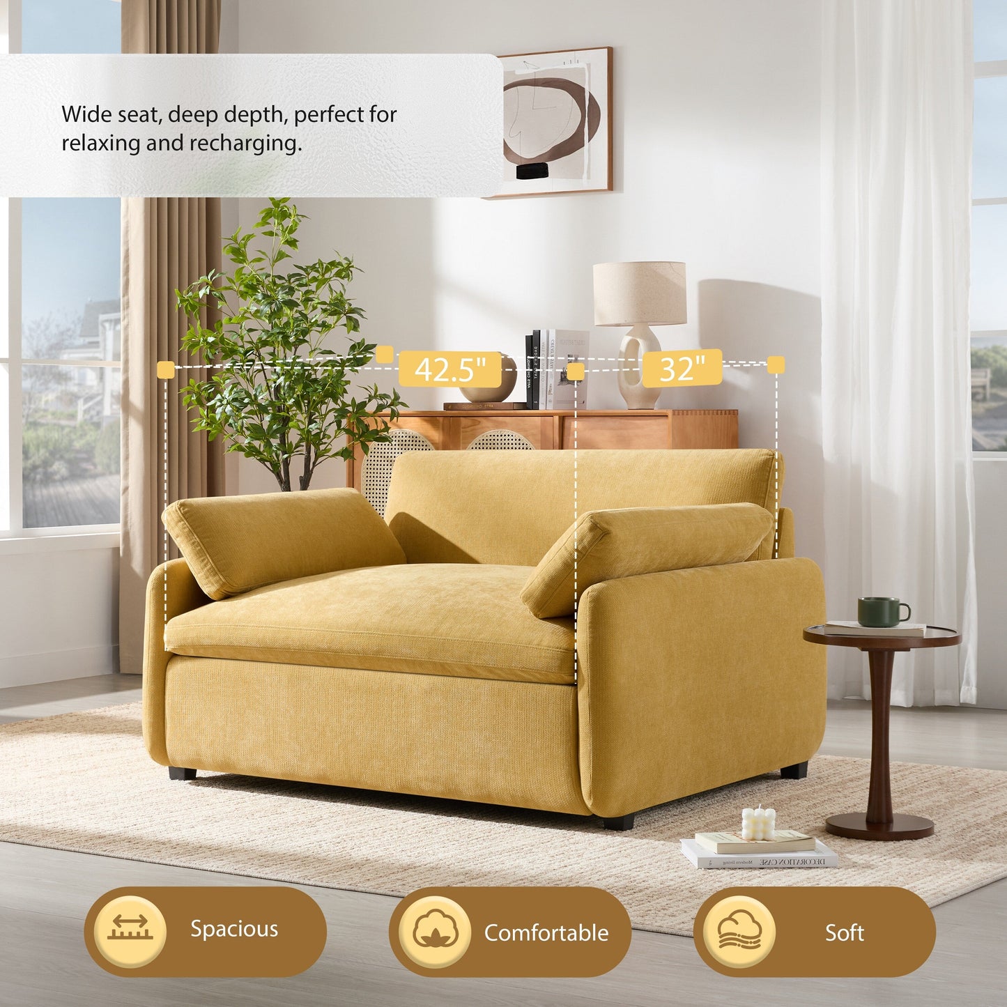 Fauteuil d'appoint surdimensionné en chenille avec coussins, fauteuil de salon rembourré et confortable pour le salon
