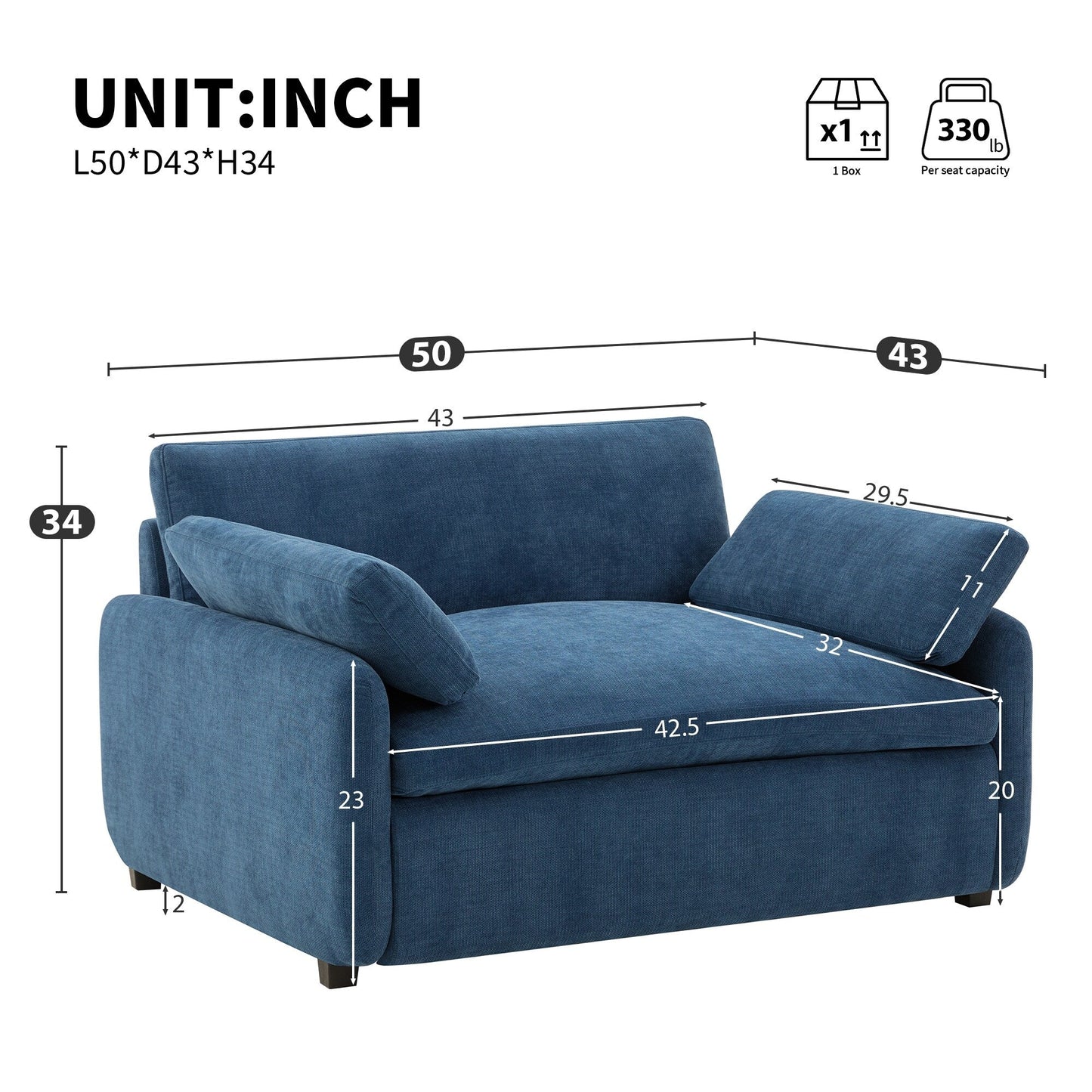 Fauteuil d'appoint surdimensionné en chenille avec coussins, fauteuil de salon rembourré et confortable pour le salon