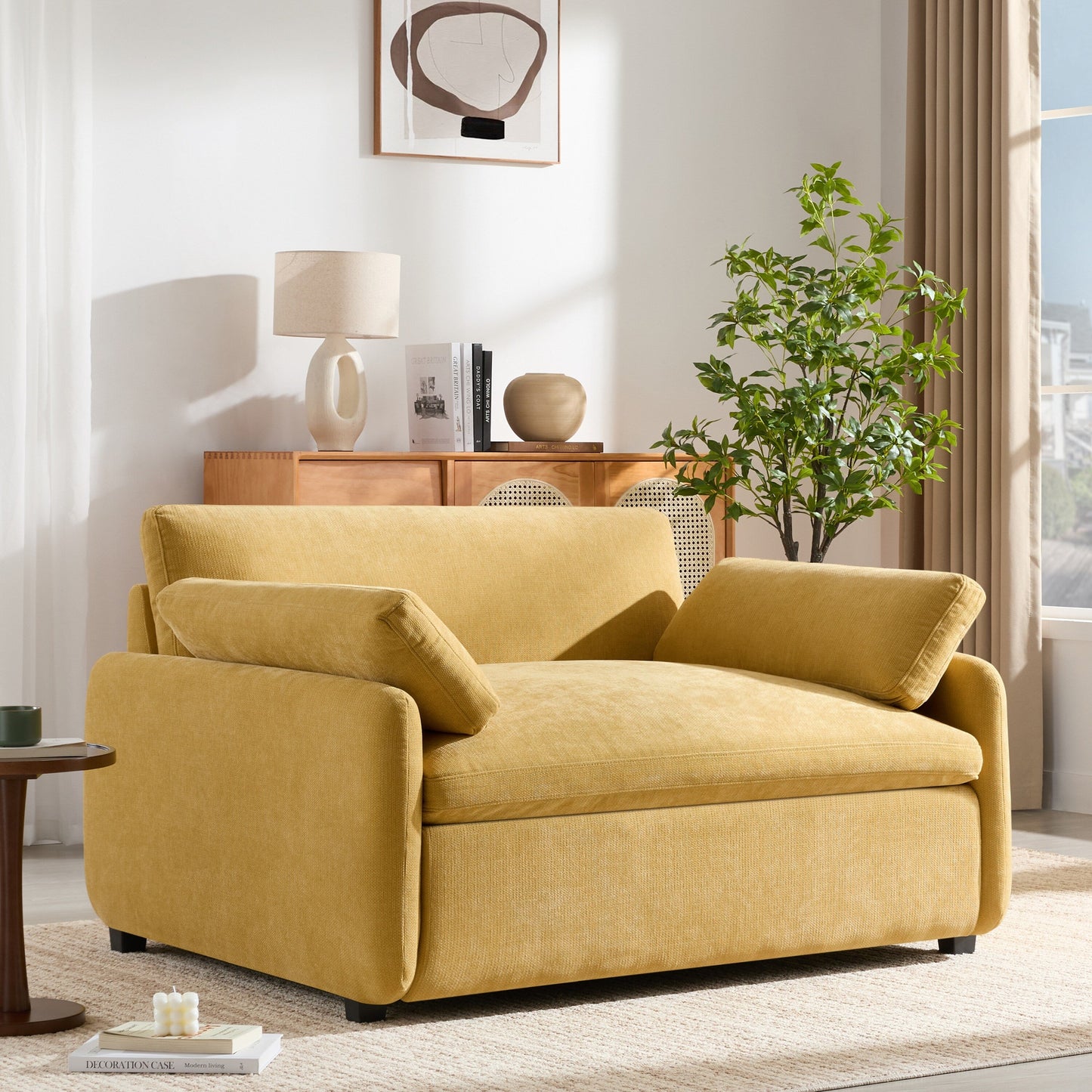 Fauteuil d'appoint surdimensionné en chenille avec coussins, fauteuil de salon rembourré et confortable pour le salon