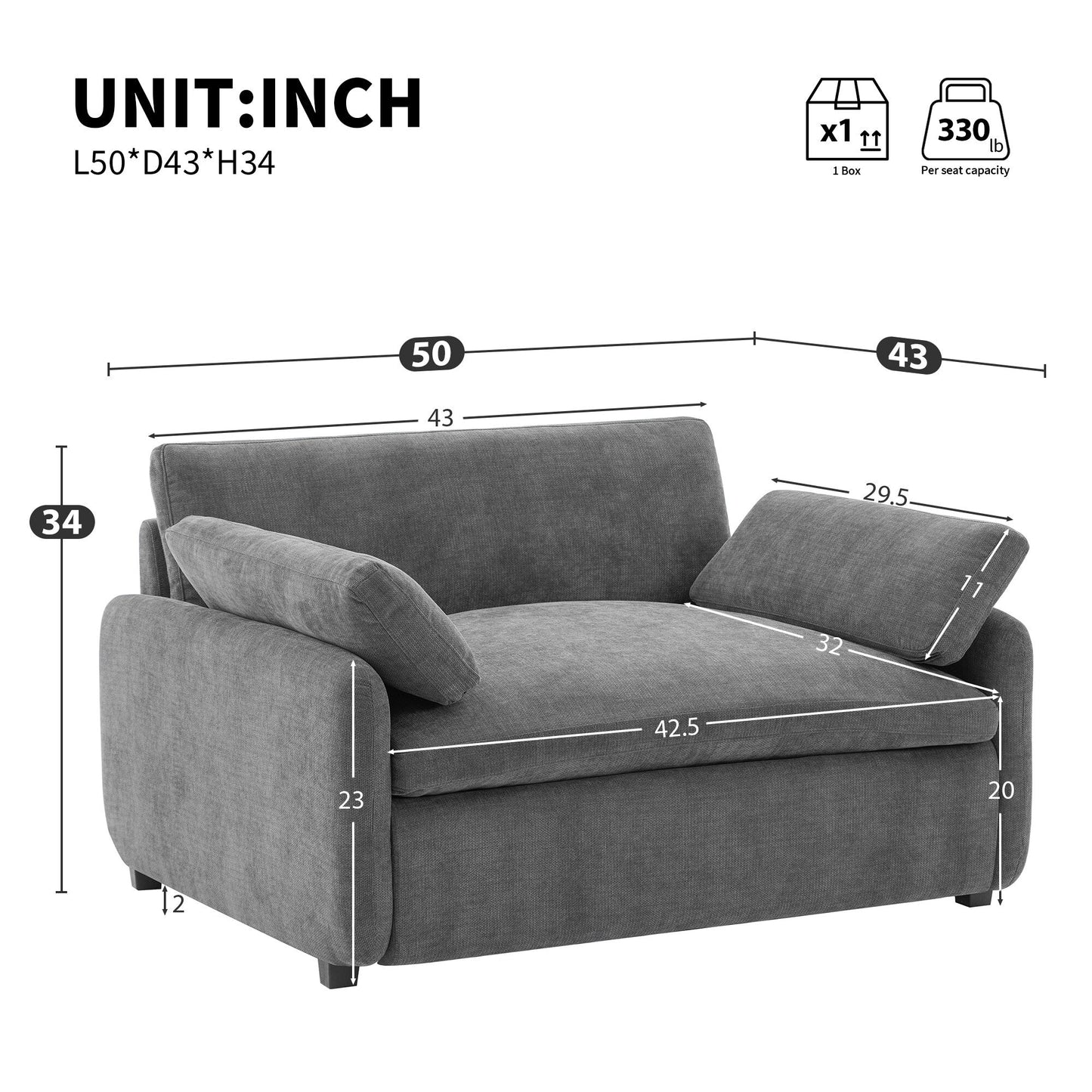 Fauteuil d'appoint surdimensionné en chenille avec coussins, fauteuil de salon rembourré et confortable pour le salon