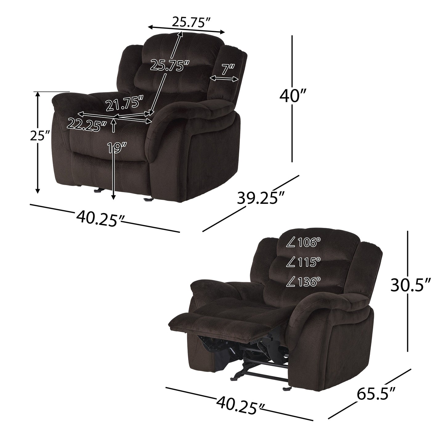 Fauteuil inclinable et planeur Roomfitters au design classique, en tissu peluche marron