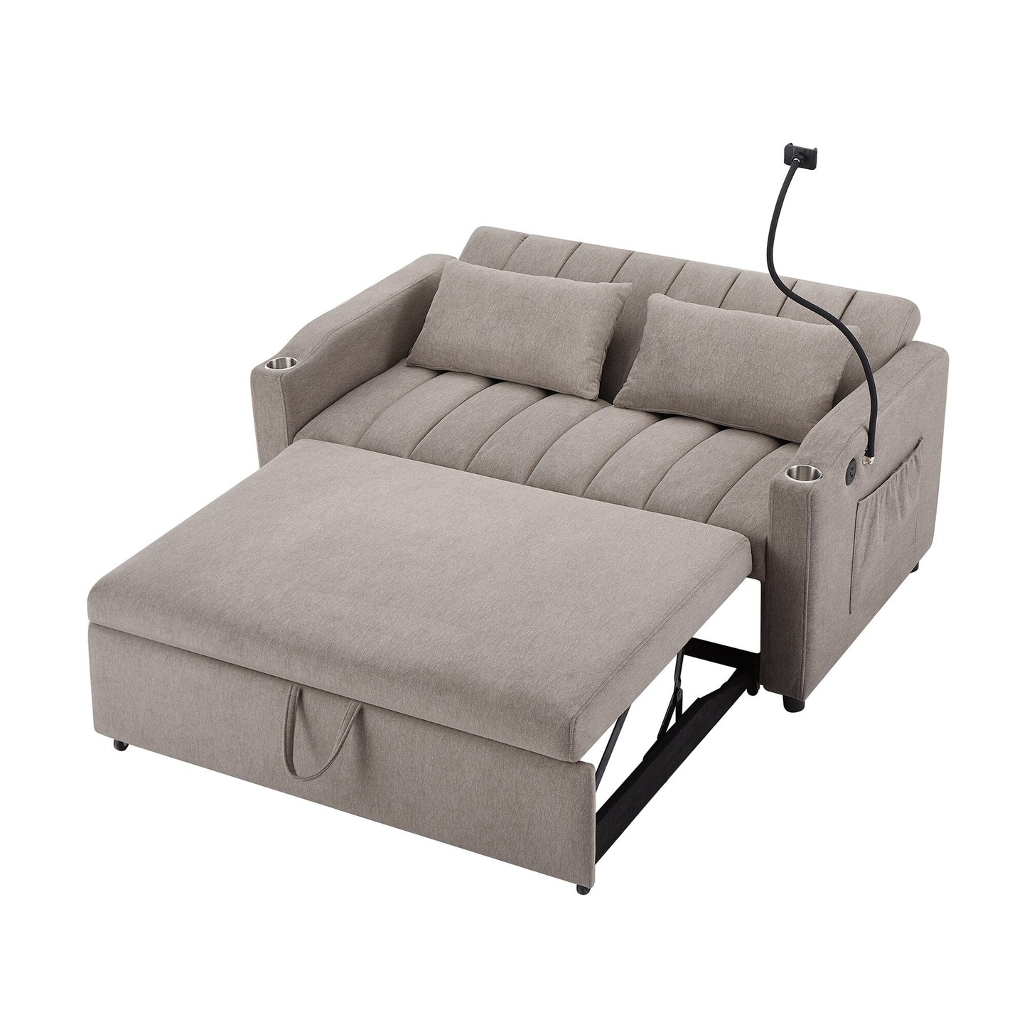 Canapé-lit convertible Roomfitters avec ports USB, poches latérales, porte-gobelets et support de téléphone pivotant pour le salon
