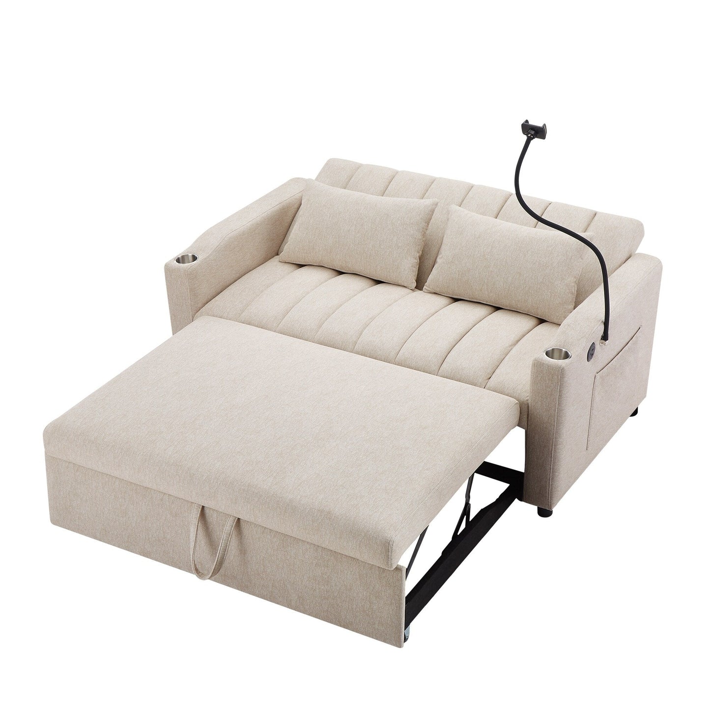 Canapé-lit convertible Roomfitters avec ports USB, poches latérales, porte-gobelets et support de téléphone pivotant pour le salon