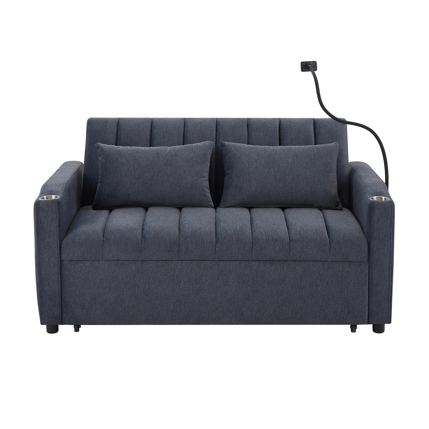 Canapé-lit convertible Roomfitters avec ports USB, poches latérales, porte-gobelets et support de téléphone pivotant pour le salon