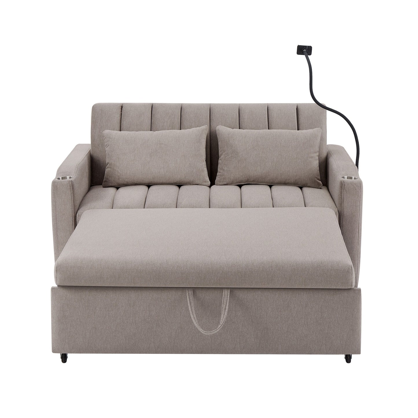 Canapé-lit convertible Roomfitters avec ports USB, poches latérales, porte-gobelets et support de téléphone pivotant pour le salon