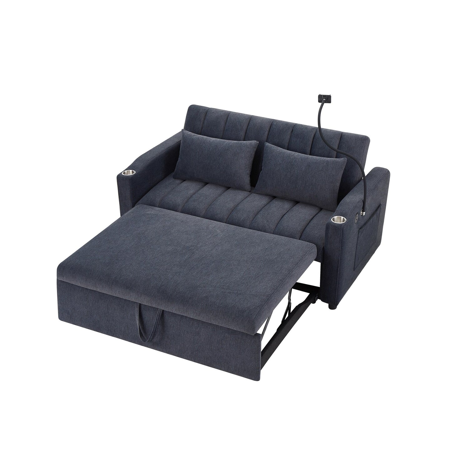Canapé-lit convertible Roomfitters avec ports USB, poches latérales, porte-gobelets et support de téléphone pivotant pour le salon