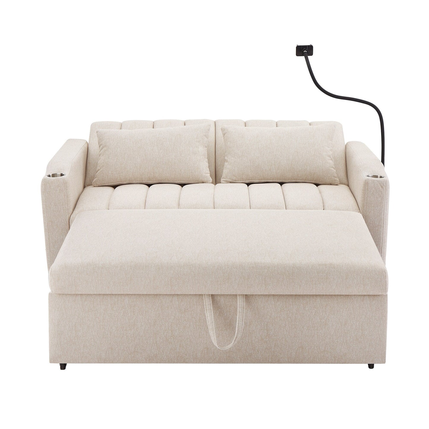 Canapé-lit convertible Roomfitters avec ports USB, poches latérales, porte-gobelets et support de téléphone pivotant pour le salon