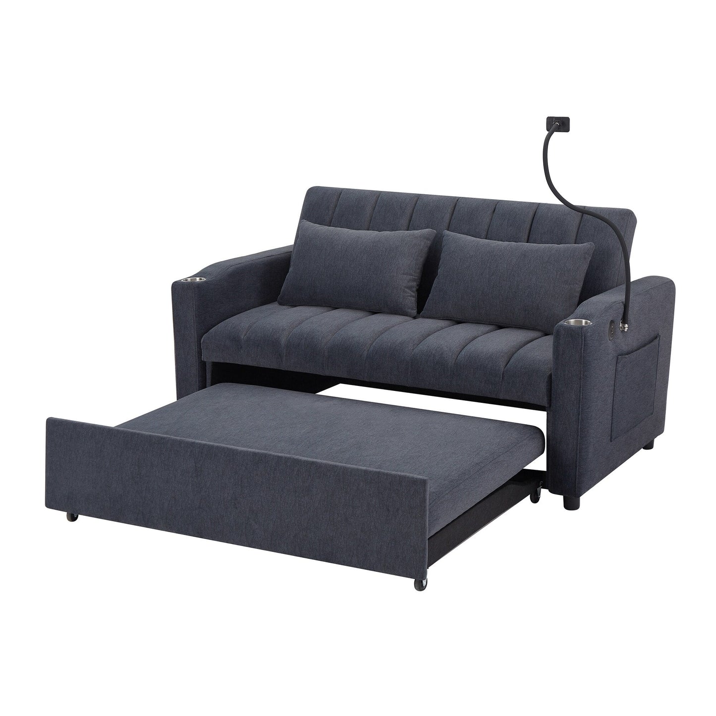 Canapé-lit convertible Roomfitters avec ports USB, poches latérales, porte-gobelets et support de téléphone pivotant pour le salon