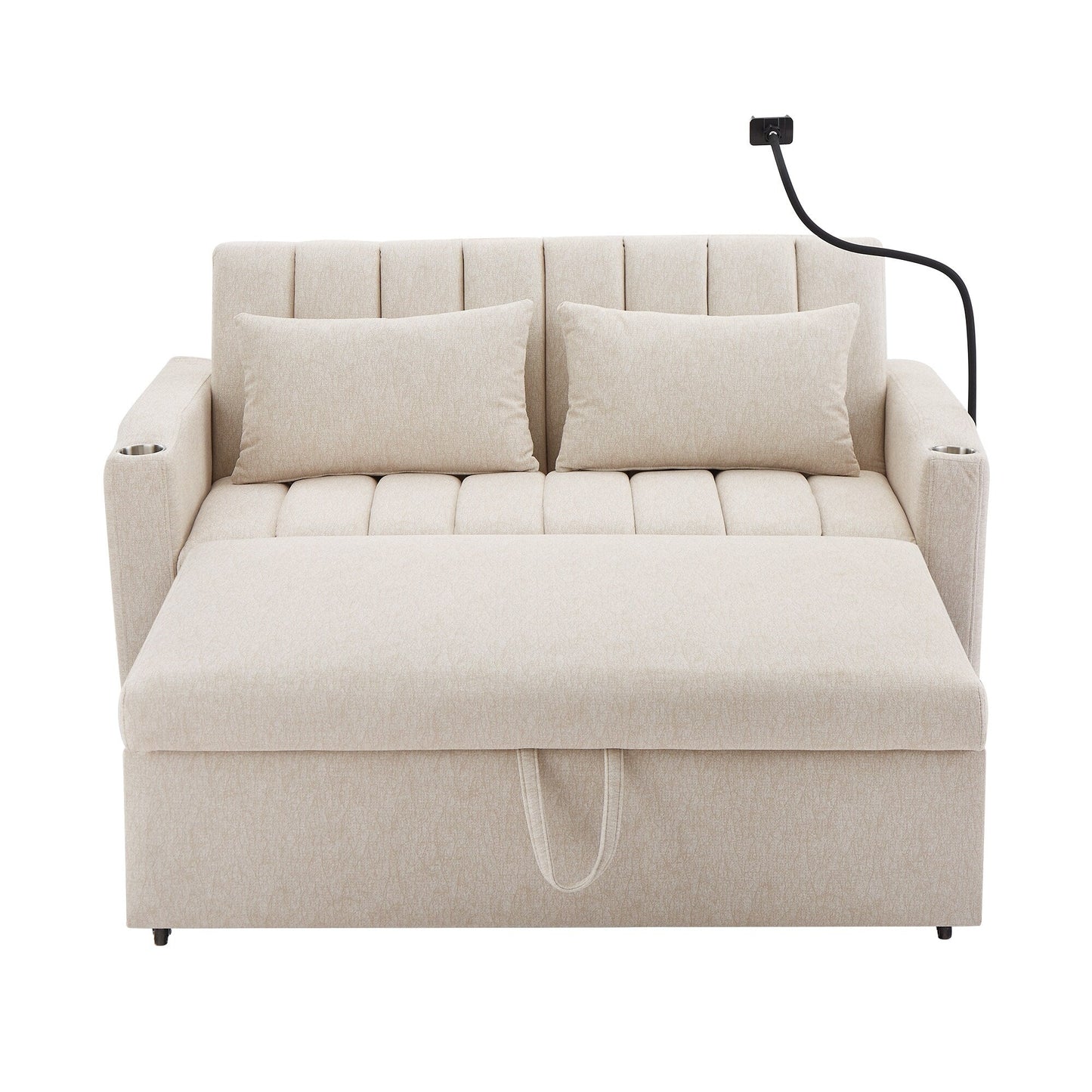 Canapé-lit convertible Roomfitters avec ports USB, poches latérales, porte-gobelets et support de téléphone pivotant pour le salon