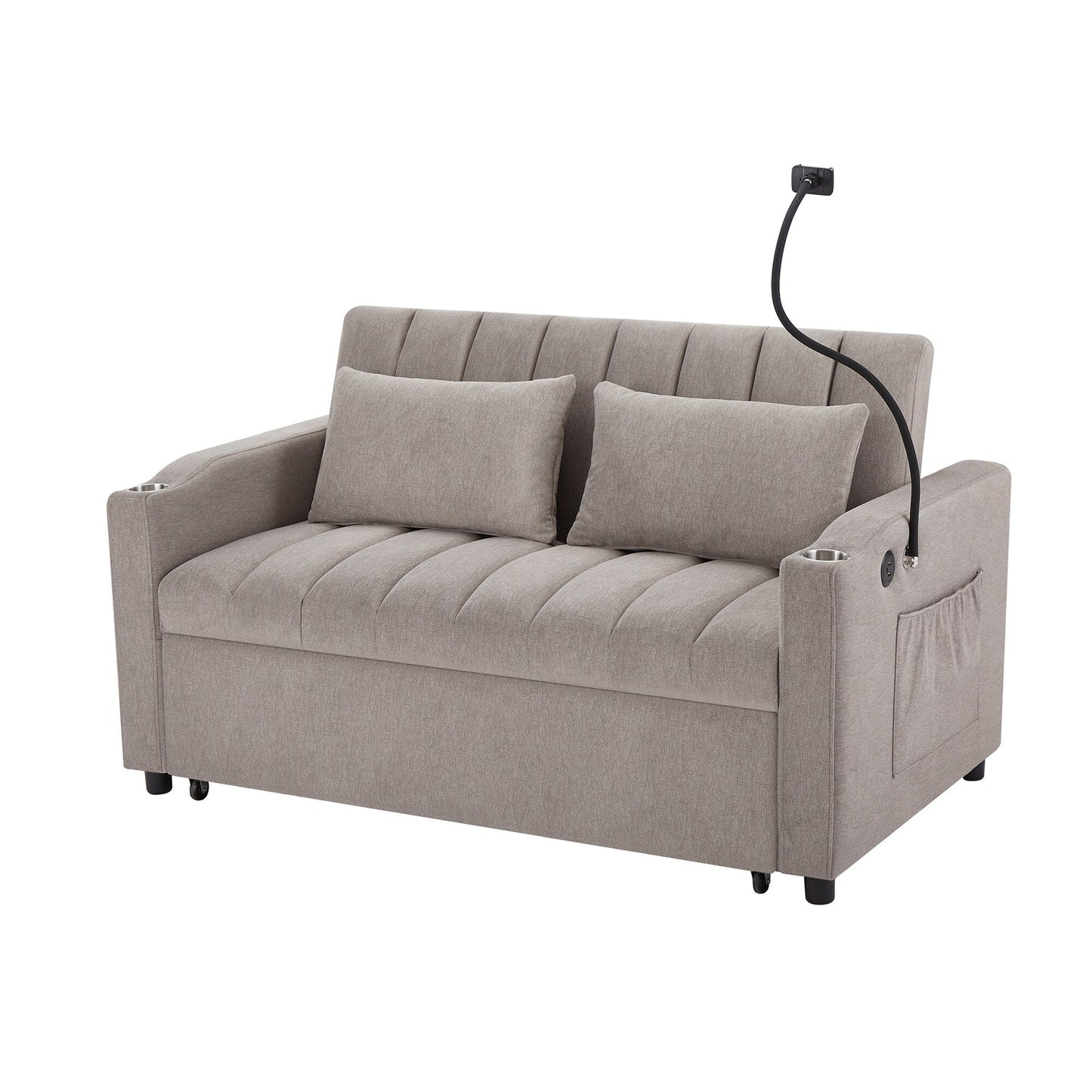 Canapé-lit convertible Roomfitters avec ports USB, poches latérales, porte-gobelets et support de téléphone pivotant pour le salon