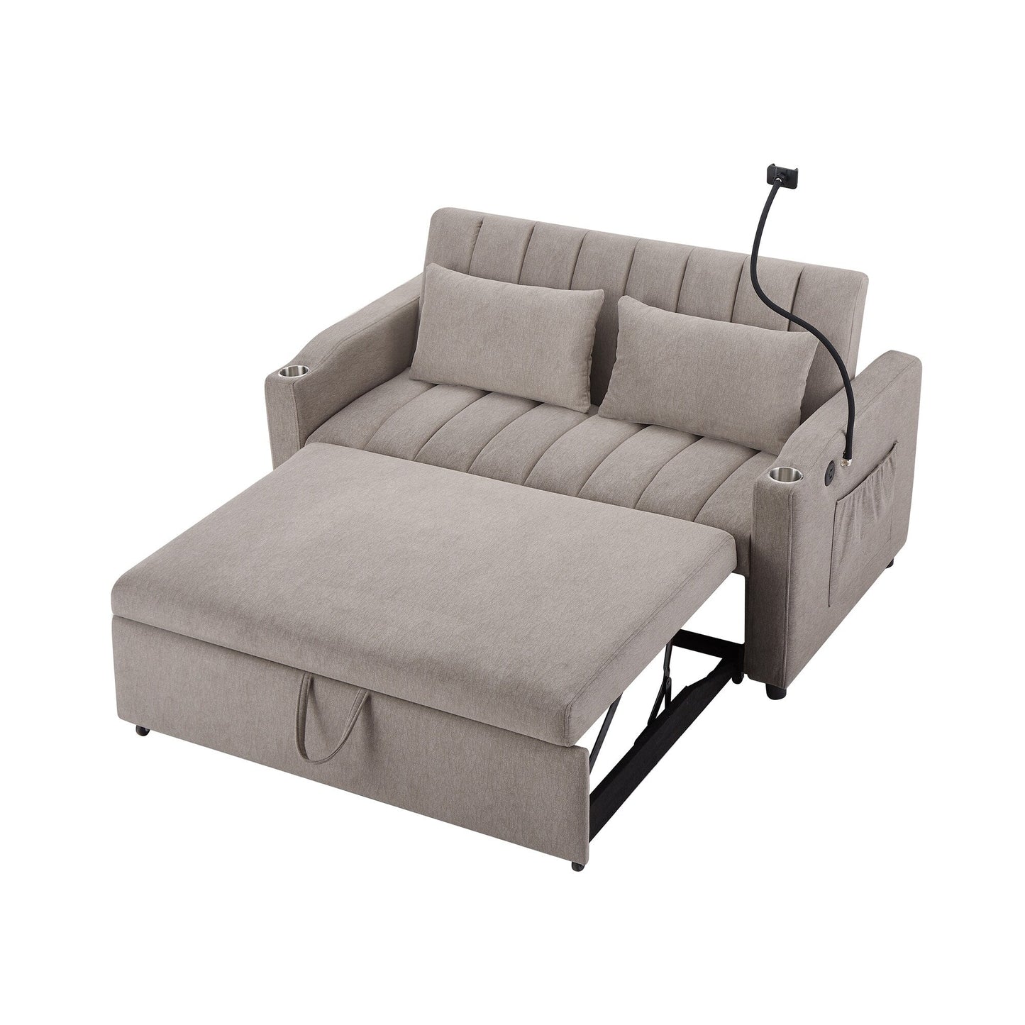 Canapé-lit convertible Roomfitters avec ports USB, poches latérales, porte-gobelets et support de téléphone pivotant pour le salon