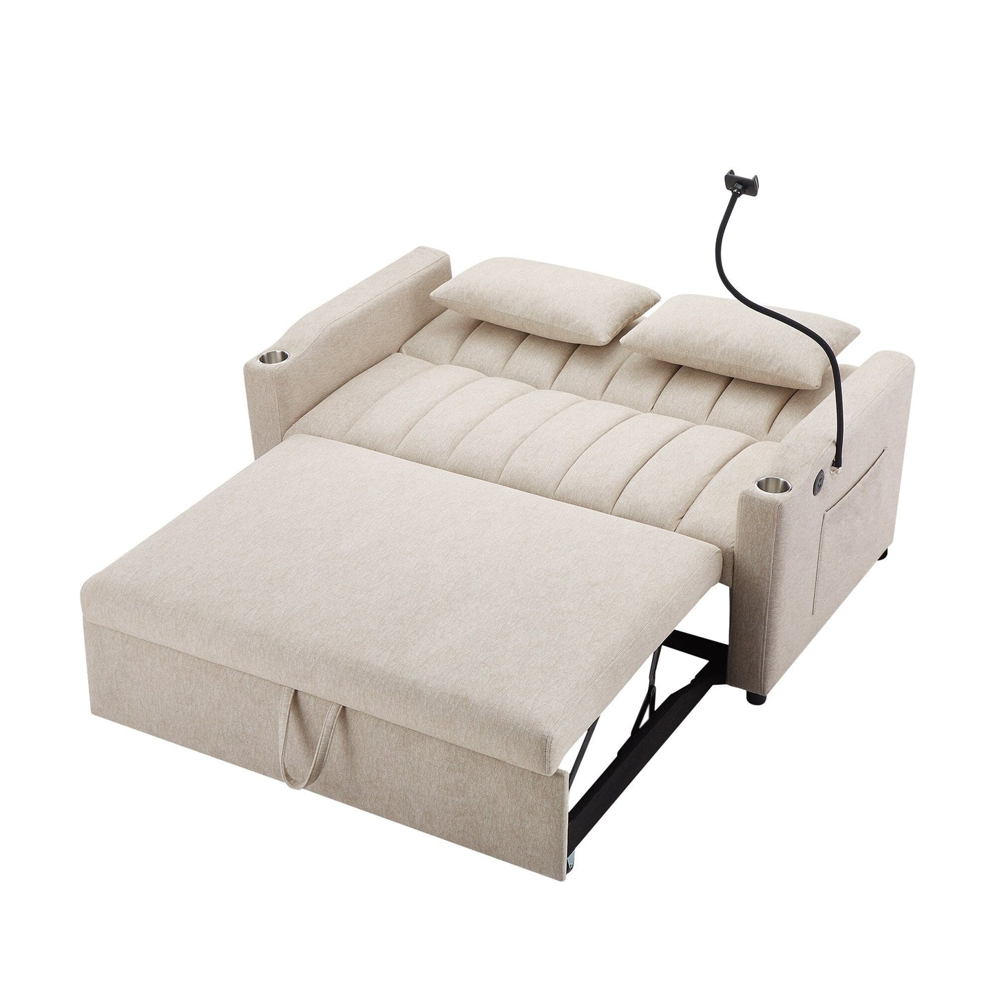 Canapé-lit convertible Roomfitters avec ports USB, poches latérales, porte-gobelets et support de téléphone pivotant pour le salon