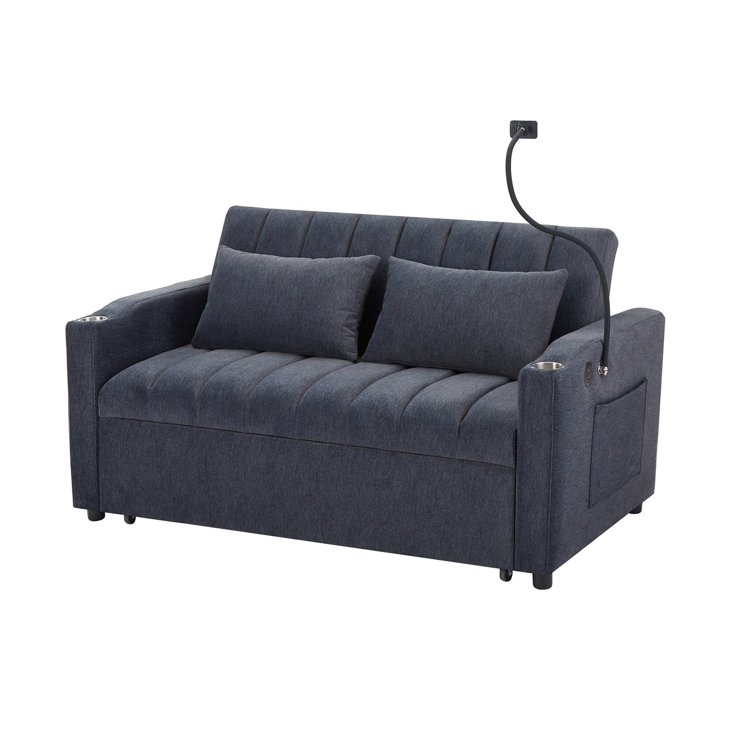Canapé-lit convertible Roomfitters avec ports USB, poches latérales, porte-gobelets et support de téléphone pivotant pour le salon