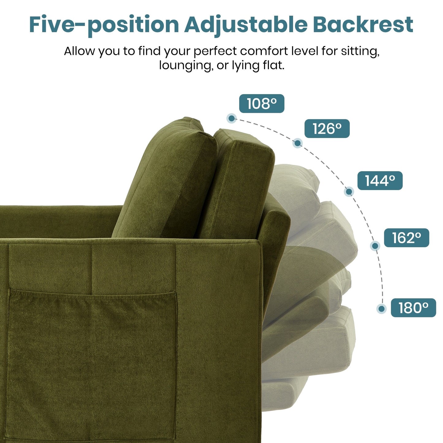 Canapé-lit convertible Roomfitters avec lit gigogne, dossier réglable en 5 positions, poches latérales et panier de rangement