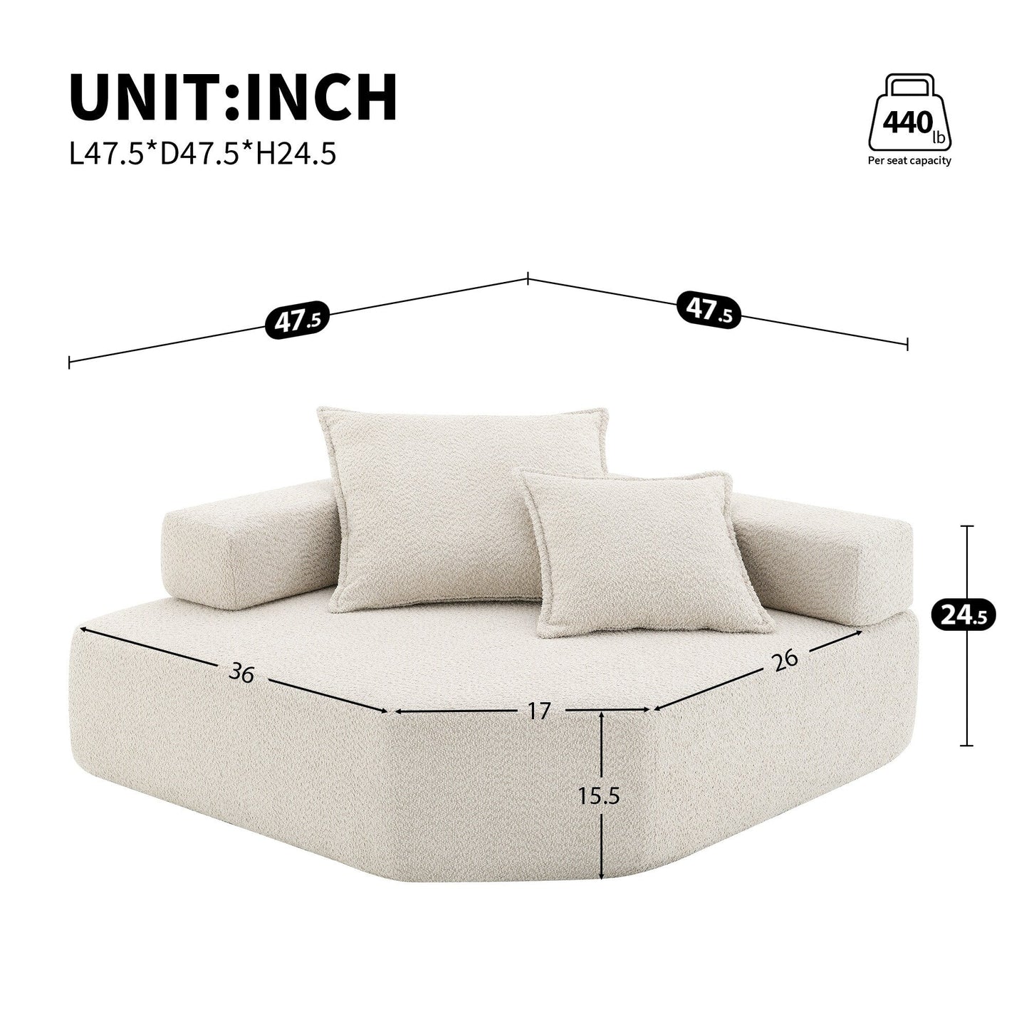 Cadre d'angle Roomfitters pour canapé modulaire en U, canapé de sol rembourré en mousse Boucle, beige