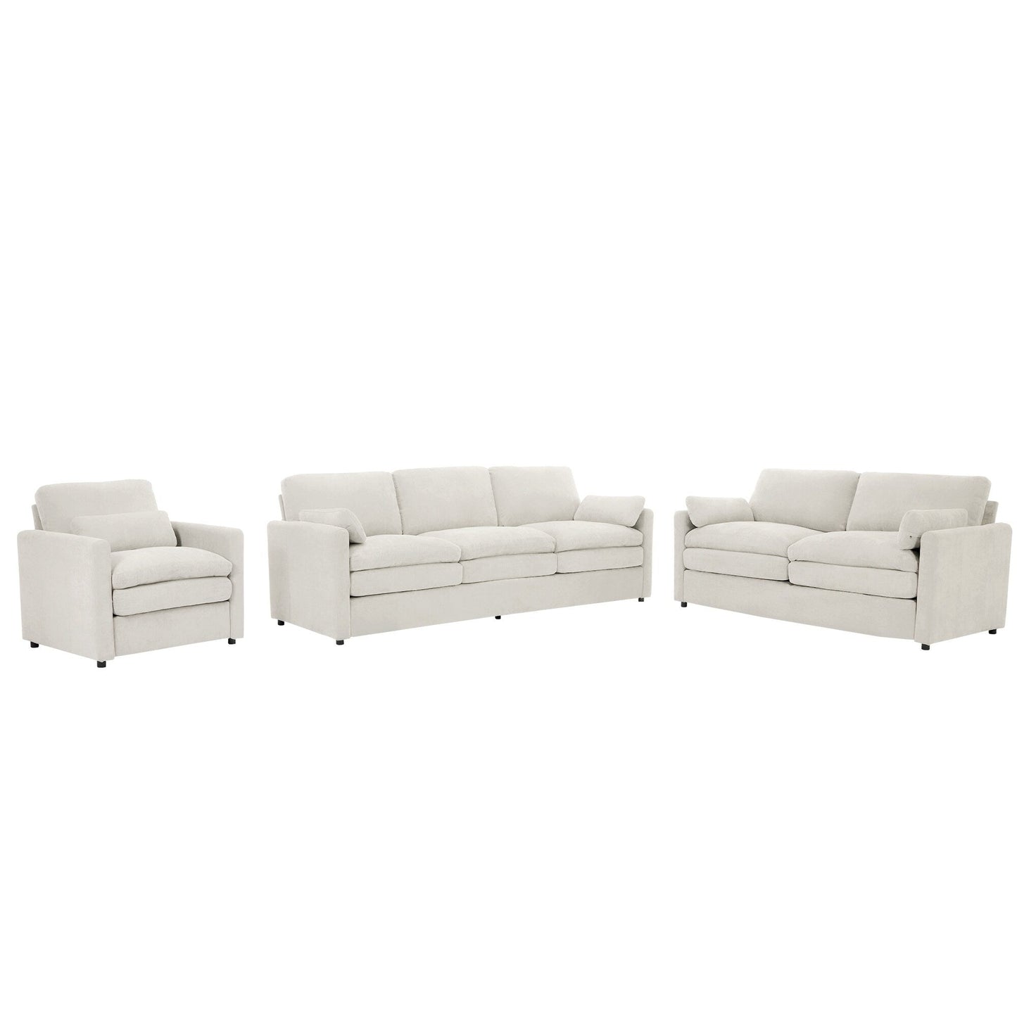 Ensemble de canapés rembourrés 3 pièces Cozy Cloud avec coussins doubles en peluche pour le salon
