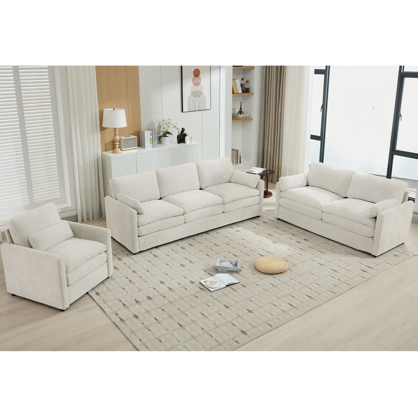 Ensemble de canapés rembourrés 3 pièces Cozy Cloud avec coussins doubles en peluche pour le salon