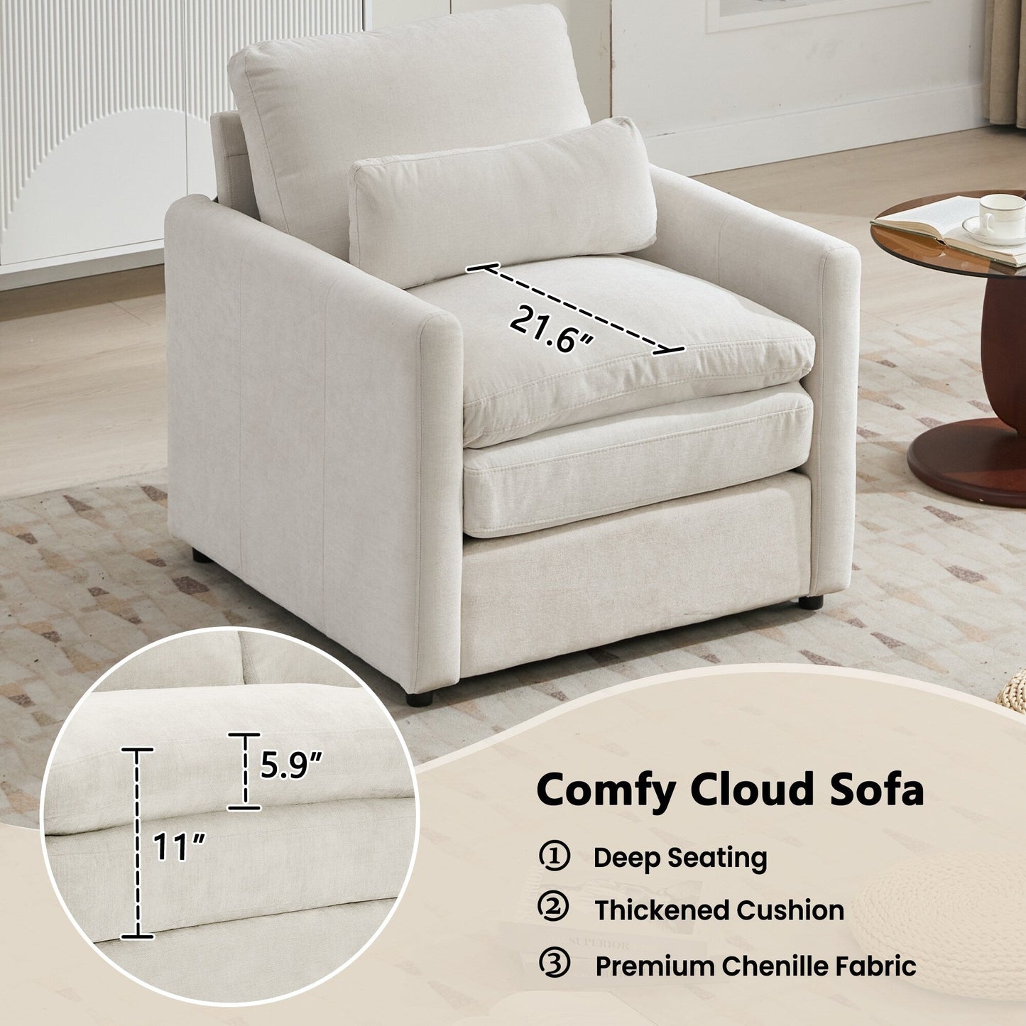 Ensemble de canapés rembourrés 3 pièces Cozy Cloud avec coussins doubles en peluche pour le salon