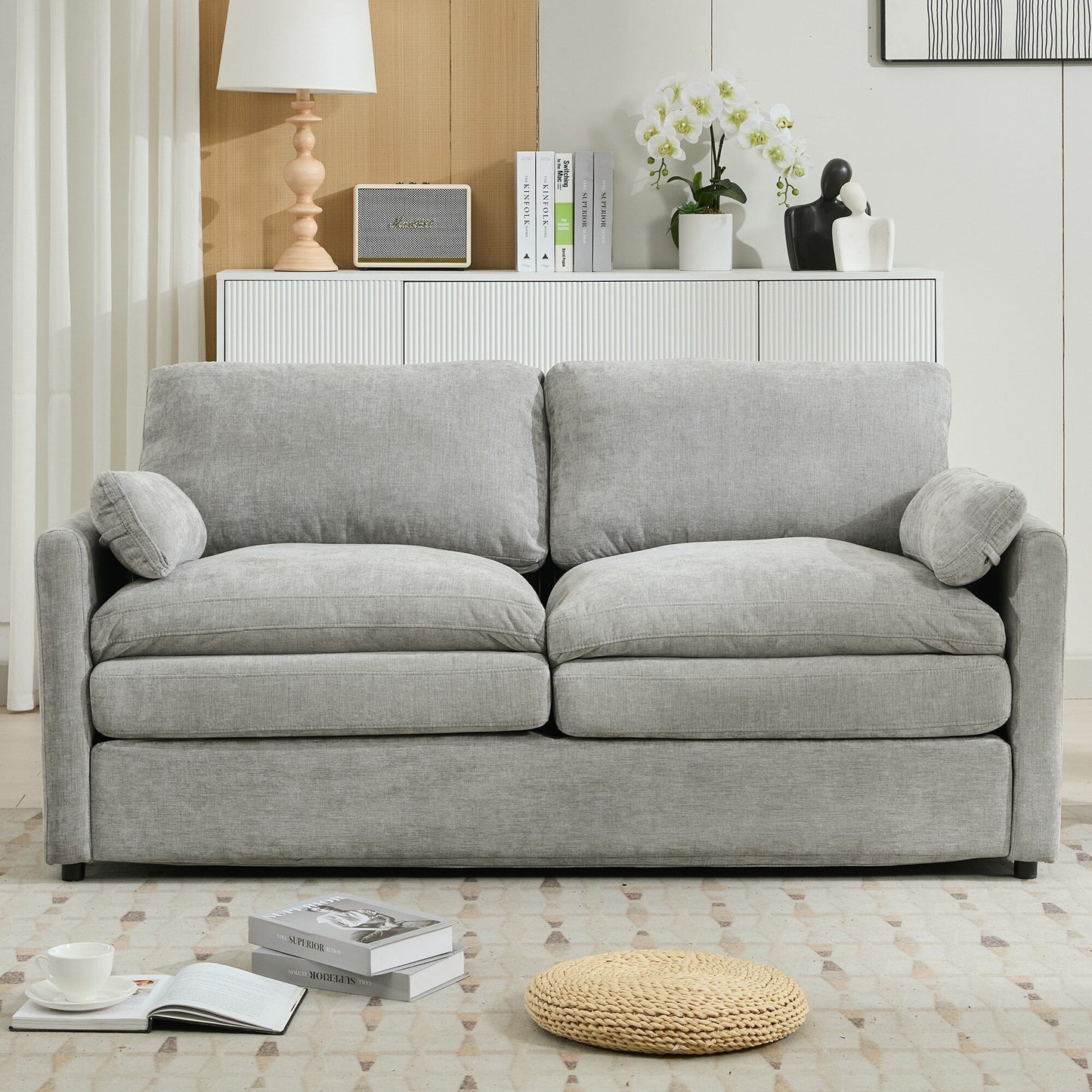 Canapé causeuse surdimensionné et confortable de Roomfitters, avec coussin double moelleux, pour le salon, gris clair