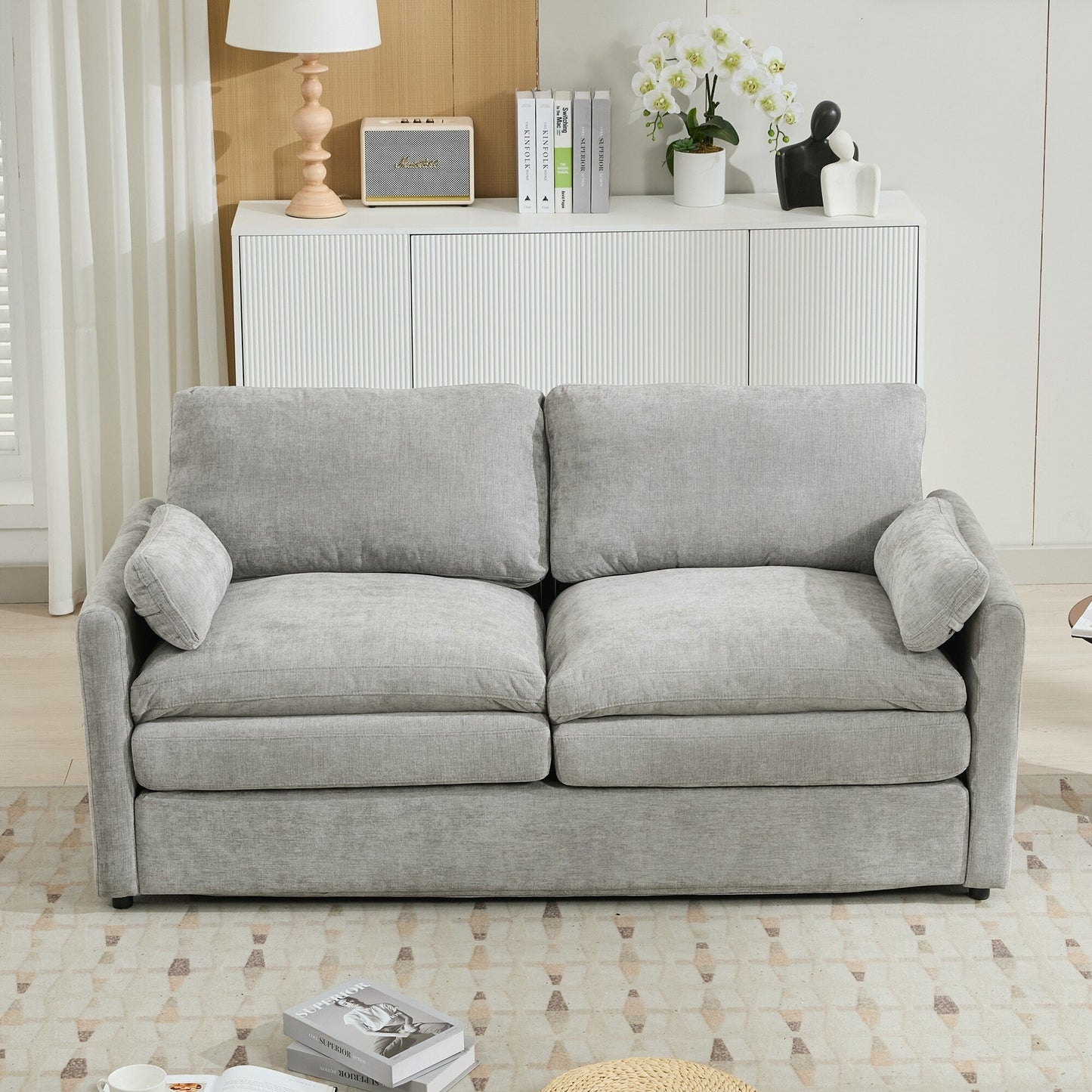 Canapé causeuse surdimensionné et confortable de Roomfitters, avec coussin double moelleux, pour le salon, gris clair