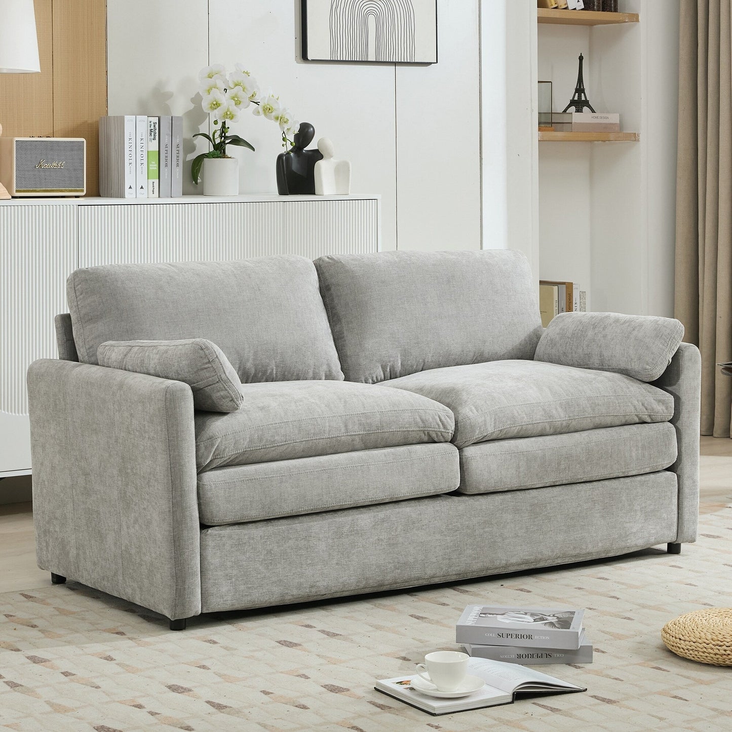 Canapé causeuse surdimensionné et confortable de Roomfitters, avec coussin double moelleux, pour le salon, gris clair