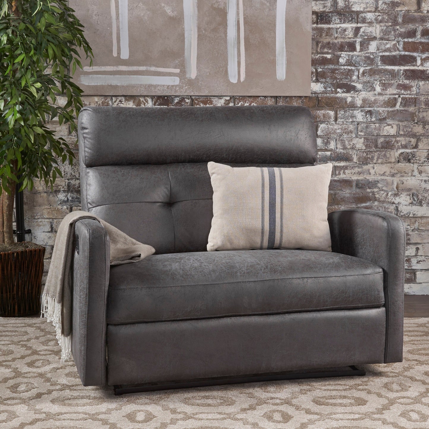 Canapé inclinable double Roomfitters avec dossier capitonné et accoudoirs coussinés, fauteuil de canapé en similicuir à dossier rabattable