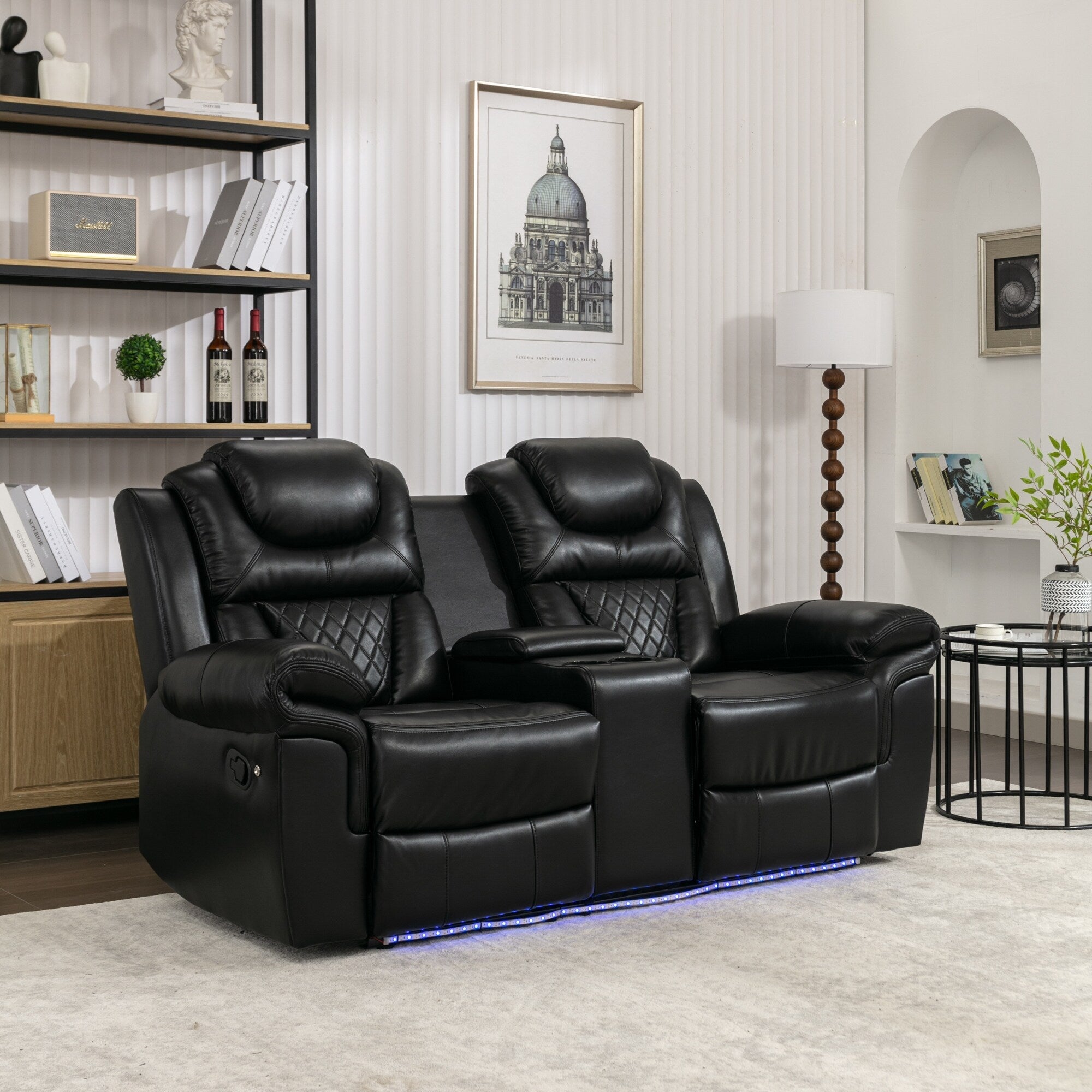 Causeuse inclinable manuelle Roomfitters avec rangement escamotable, deux porte-gobelets et design confortable