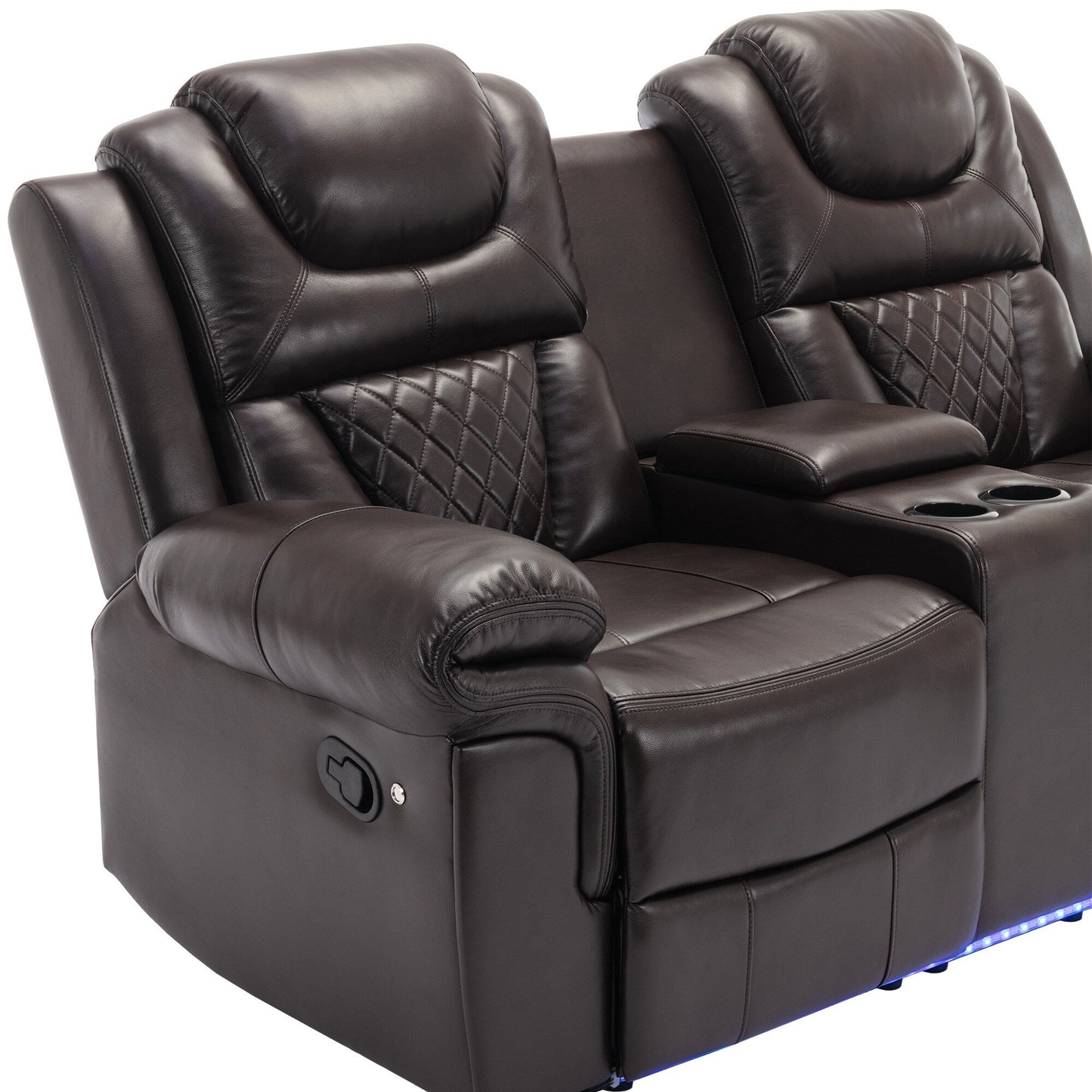 Causeuse inclinable manuelle Roomfitters avec rangement escamotable, deux porte-gobelets et design confortable