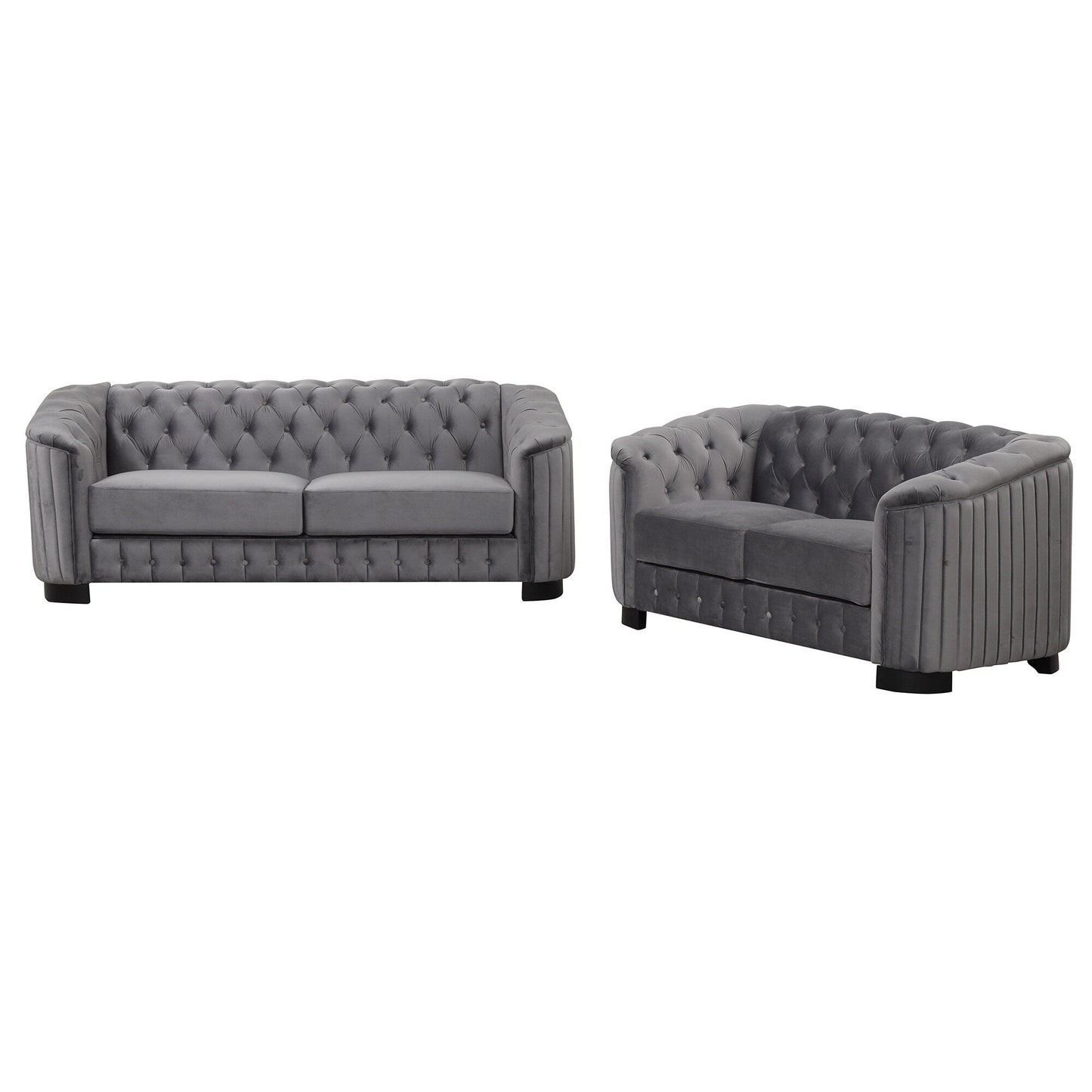 Ensemble de canapés modernes en velours 3 pièces Roomfitters avec pieds en bois d'hévéa comprenant un canapé trois places, une causeuse et une chaise pour le salon