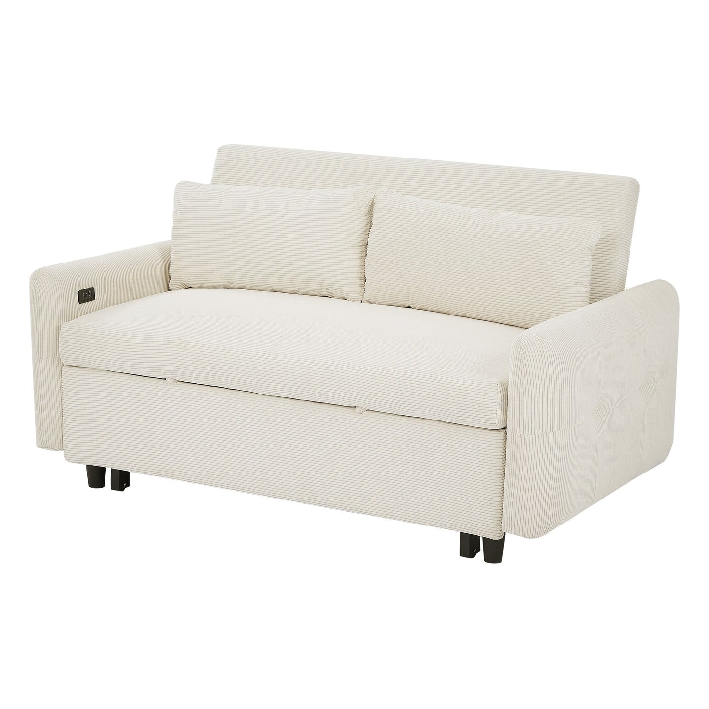 Canapé-lit convertible 2 places Roomfitters avec coussins et ports USB, canapé-lit moderne, beige