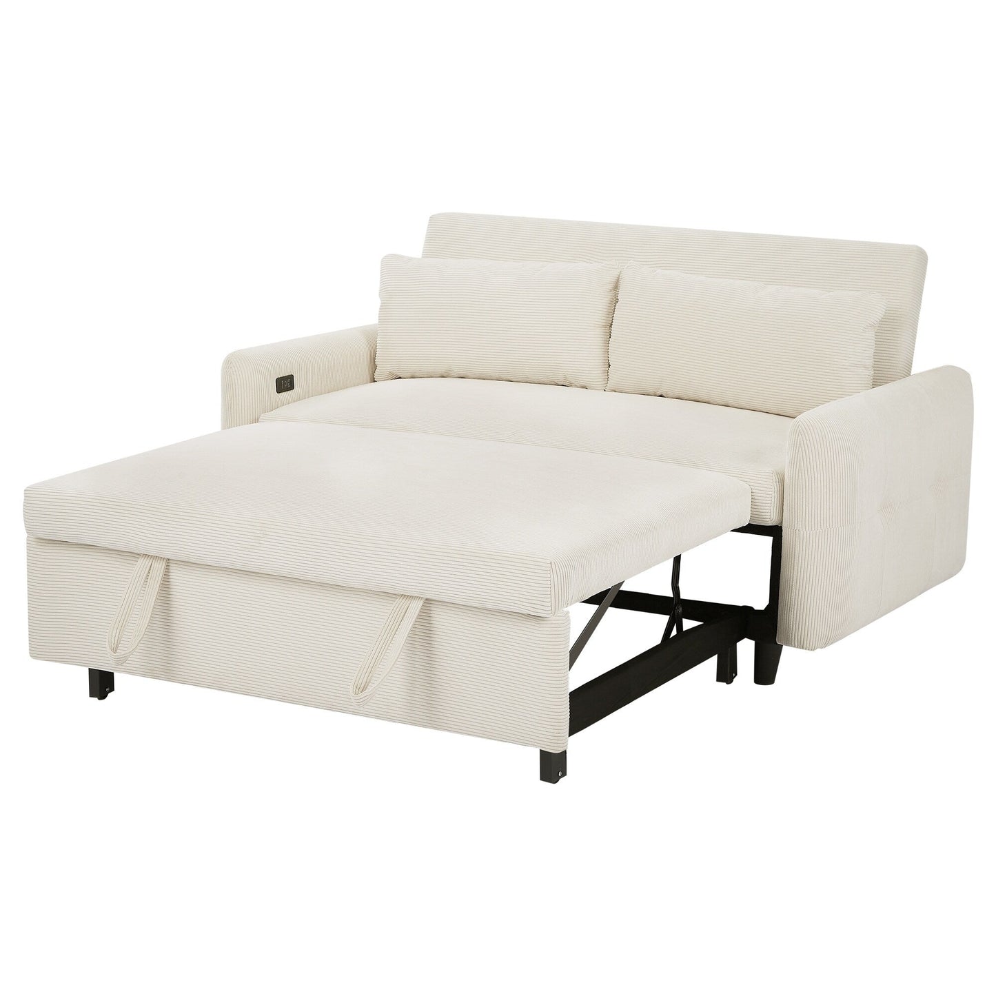 Canapé-lit convertible 2 places Roomfitters avec coussins et ports USB, canapé-lit moderne, beige