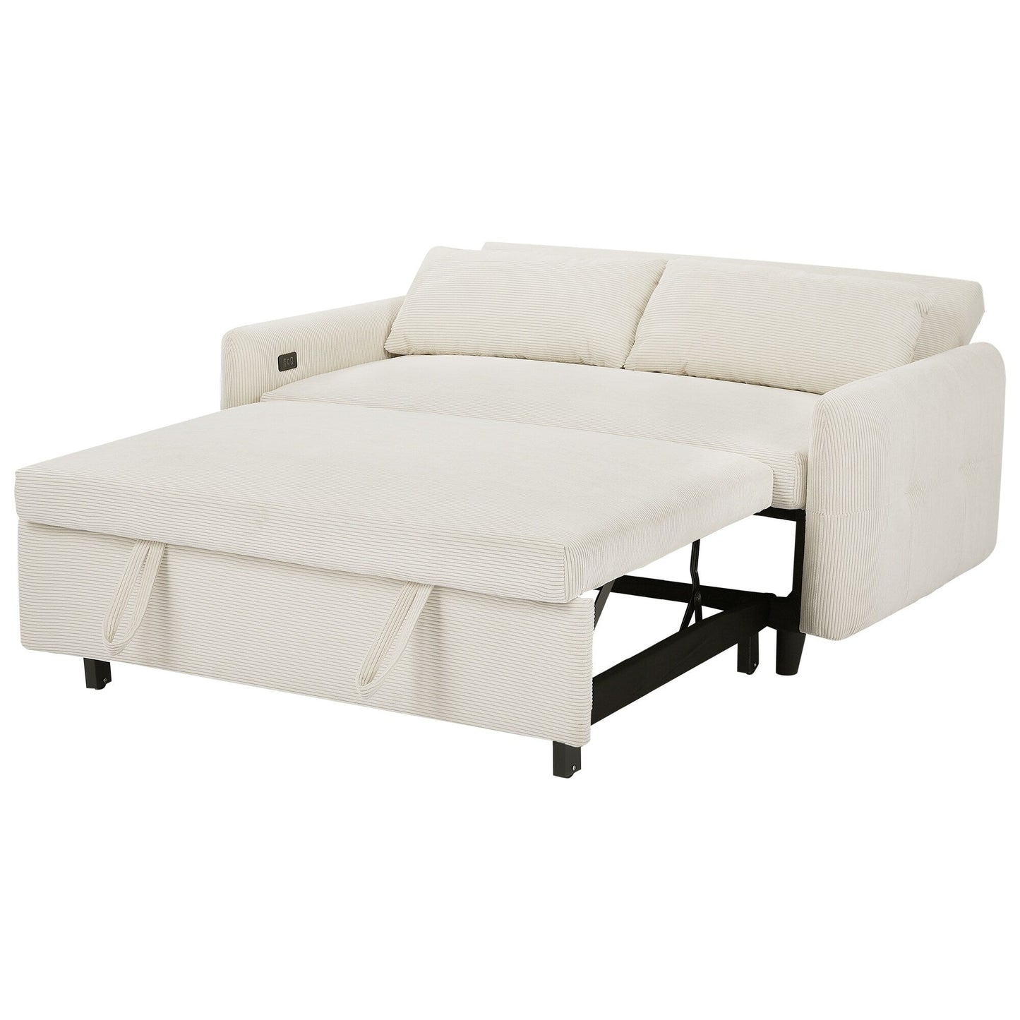 Canapé-lit convertible 2 places Roomfitters avec coussins et ports USB, canapé-lit moderne, beige