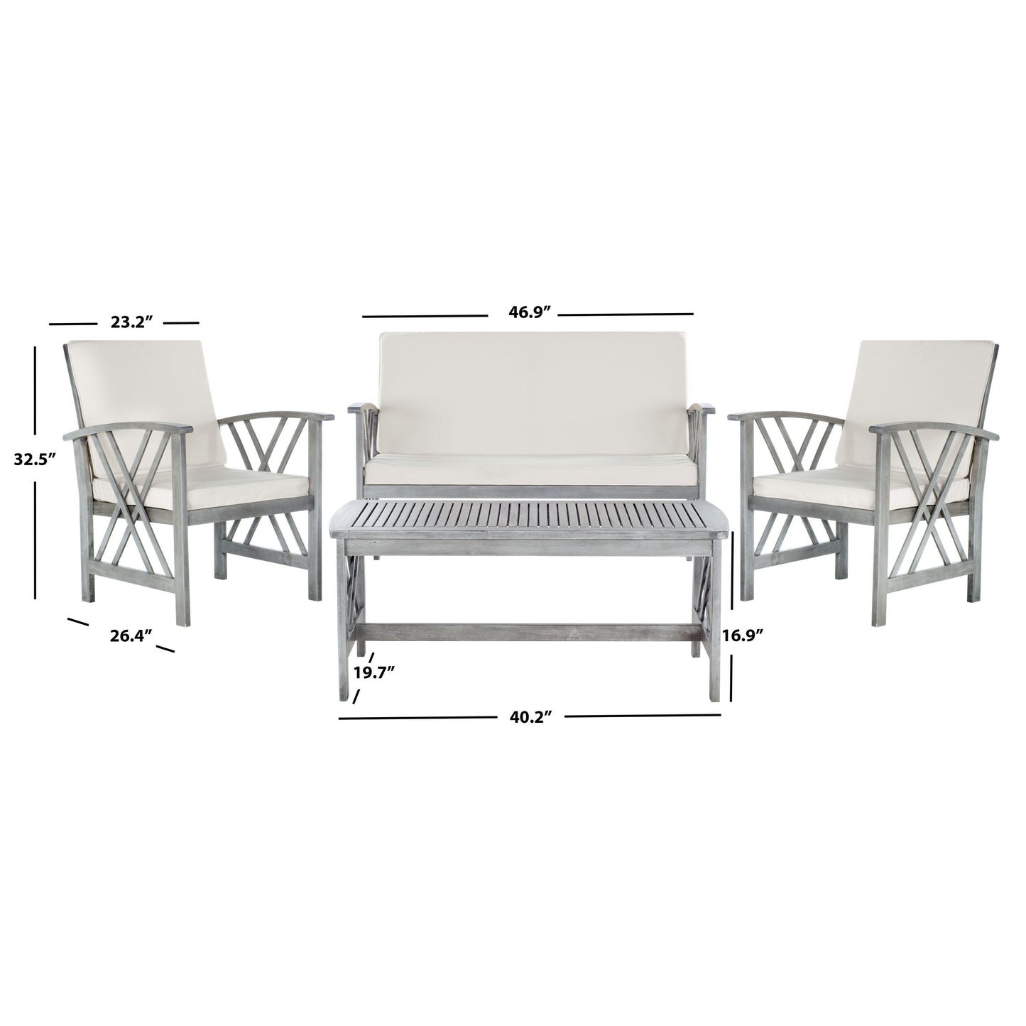 Ensemble de jardin 4 pièces en bois d'acacia massif SAFAVIEH Fontana - 47 L x 26 P x 33 H
