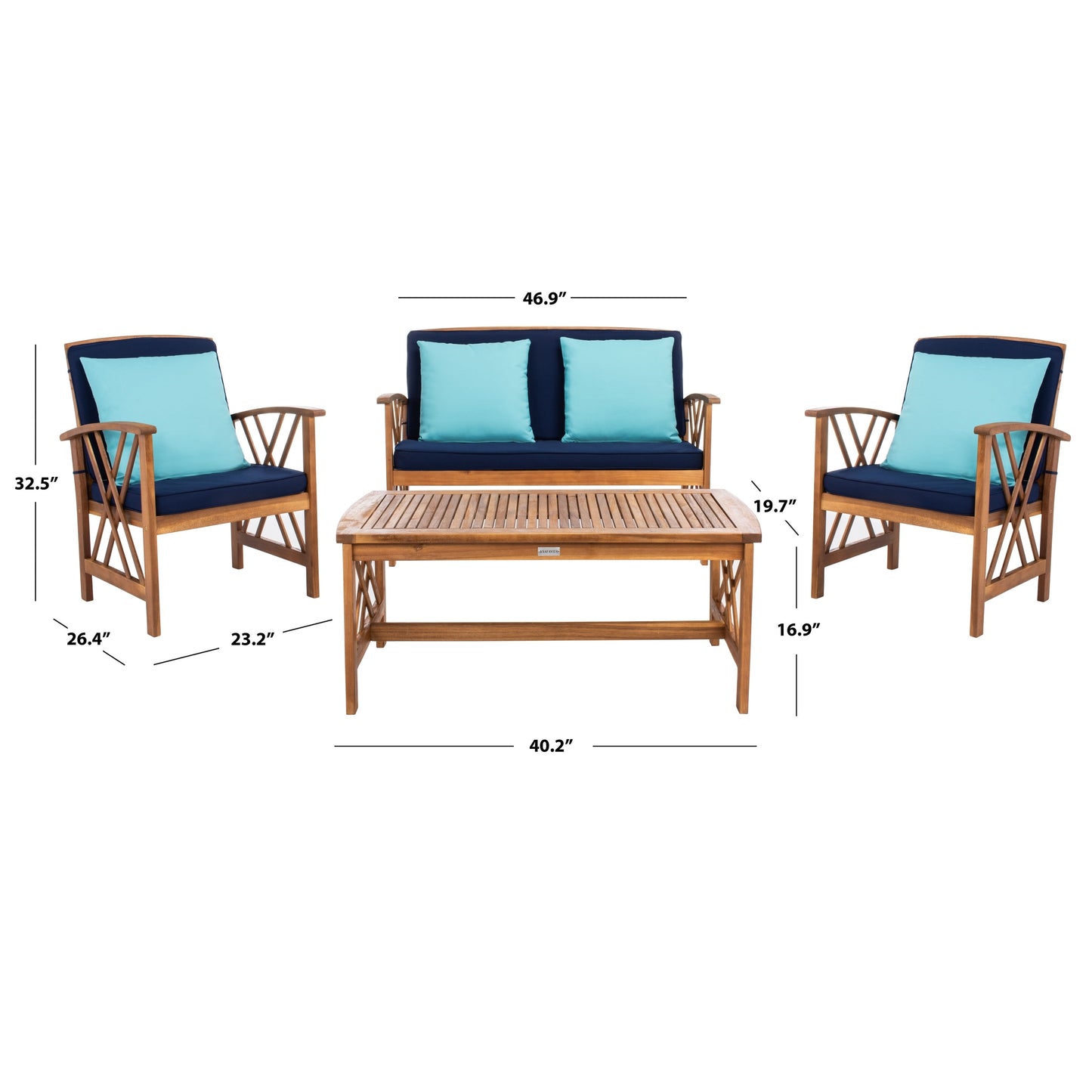 Ensemble de jardin 4 pièces en bois d'acacia massif SAFAVIEH Fontana - 47 L x 26 P x 33 H
