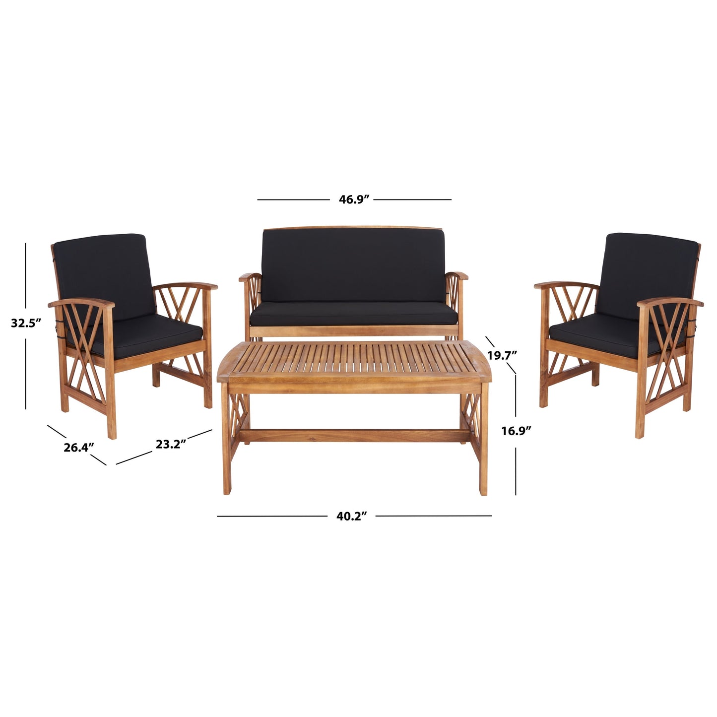Ensemble de jardin 4 pièces en bois d'acacia massif SAFAVIEH Fontana - 47 L x 26 P x 33 H