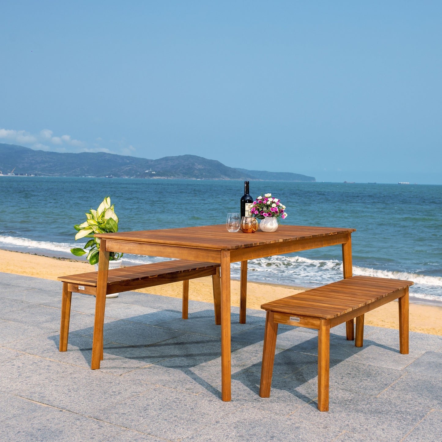 Ensemble table et 2 bancs SAFAVIEH Hedi - 35 L x 60 P x 29 H