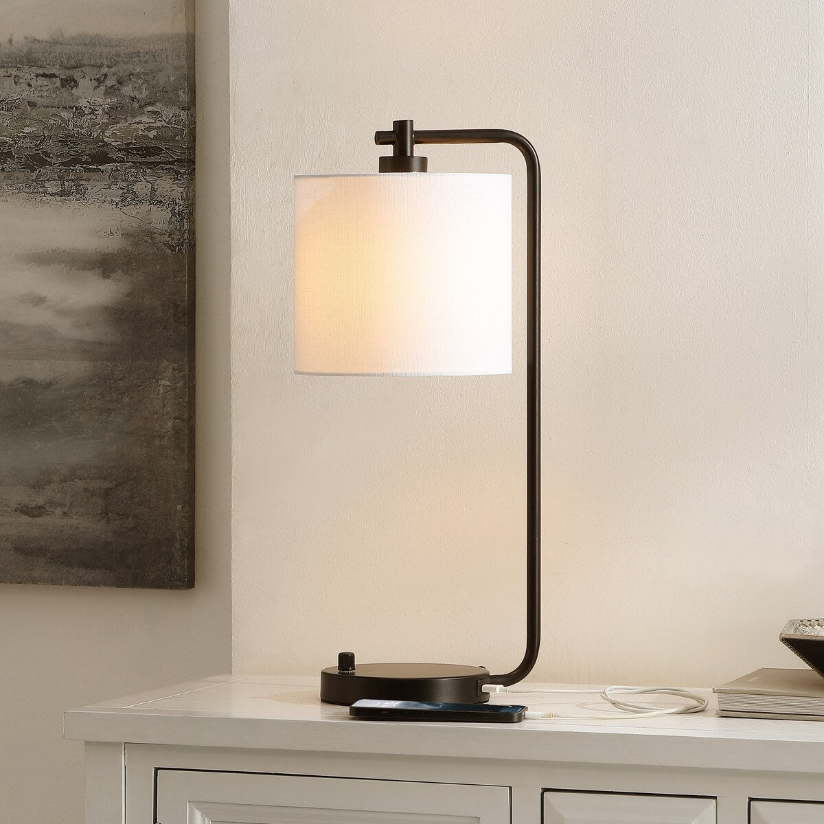 Lampe de table SAFAVIEH Lighting Verginica de 50 cm avec port de charge USB (ampoule DEL incluse) – 19 cm l x 19 cm P x 51 cm H